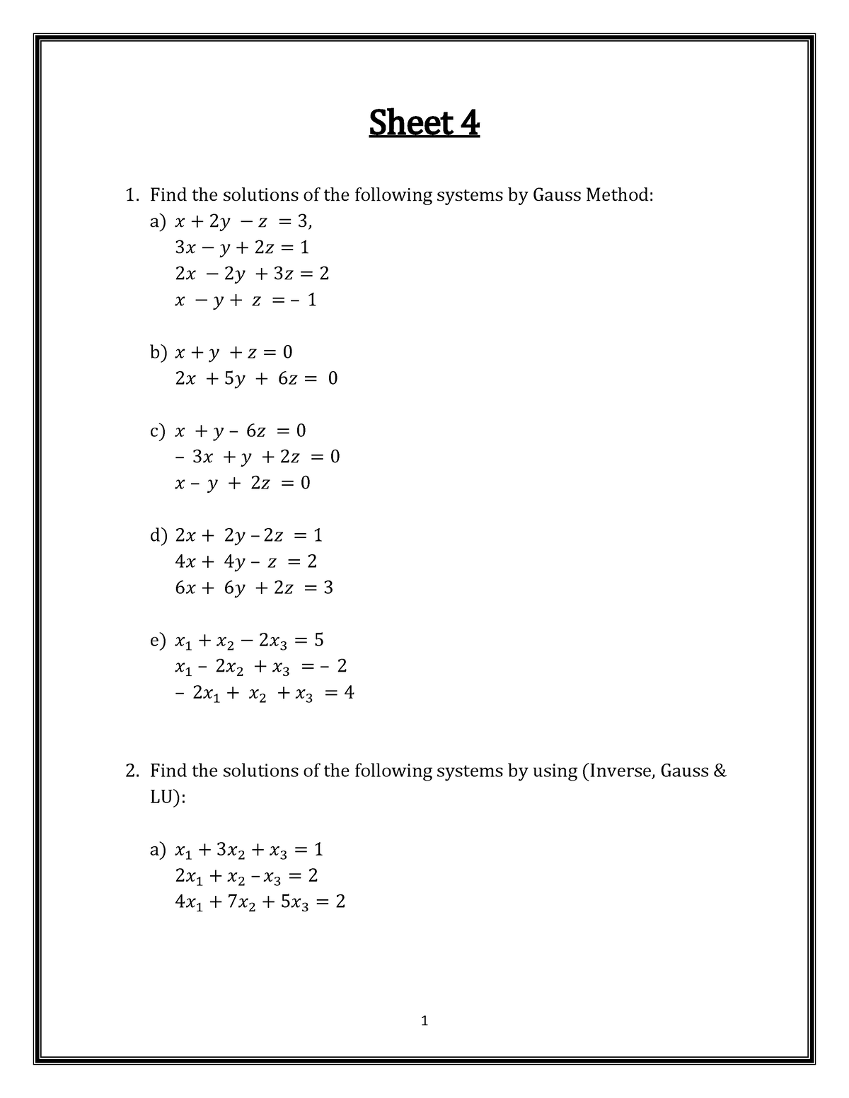 Sheet 4 (linear Algebra Practicing) - Find The Solutions Of The 