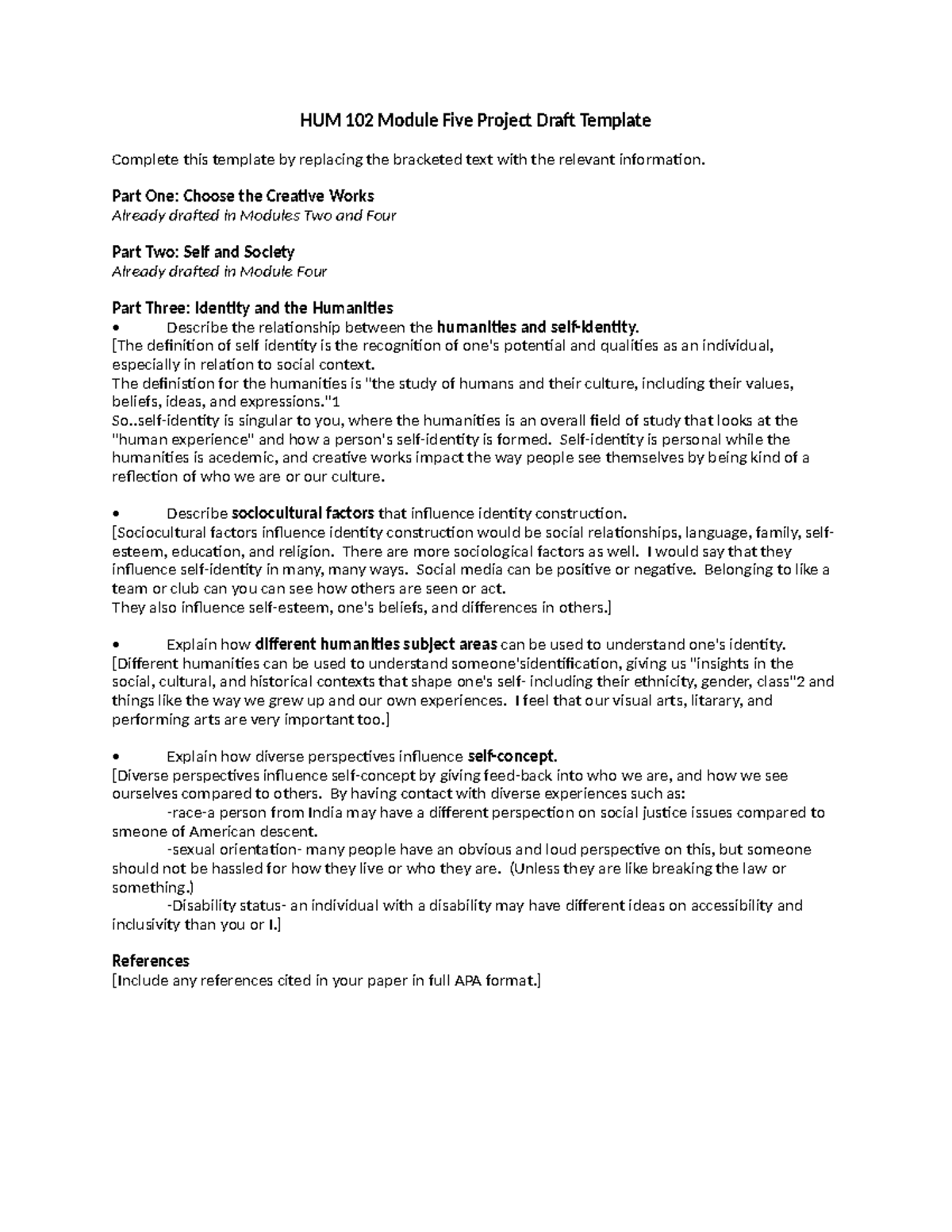 HUM 102 Module Five Project Draft Template - HUM 102 Module Five ...
