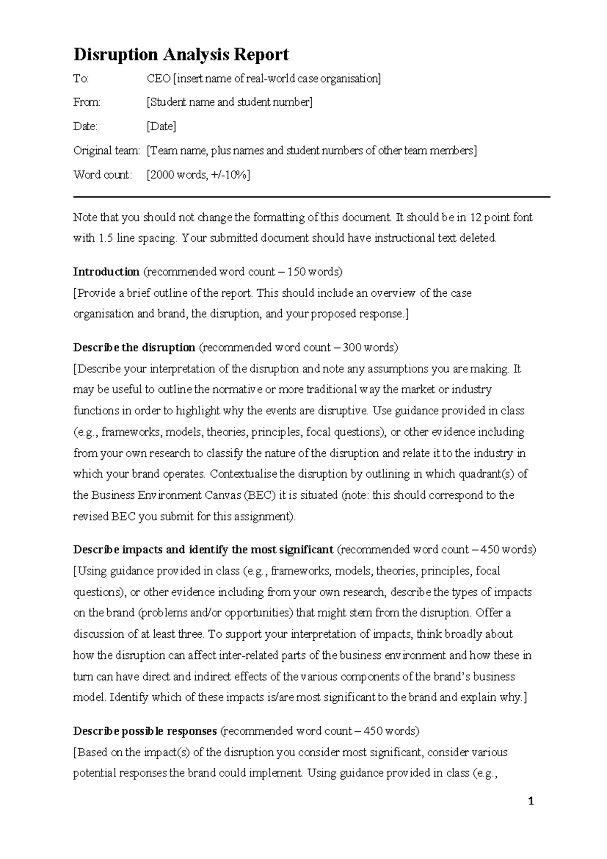 Nestle Analysis - Disruption Analysis Report To: CEO [insert name of ...