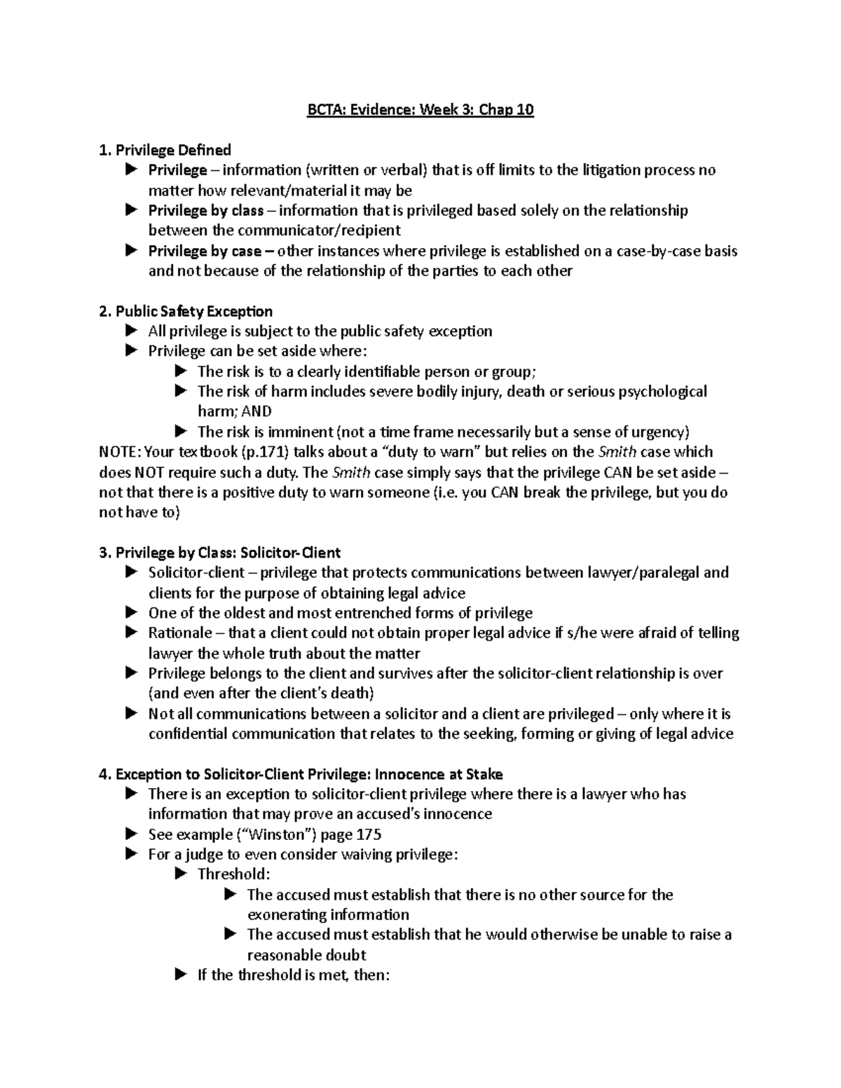 BCTA Evidence BCTA Evidence Week 3 Chap 10 Privilege Defined