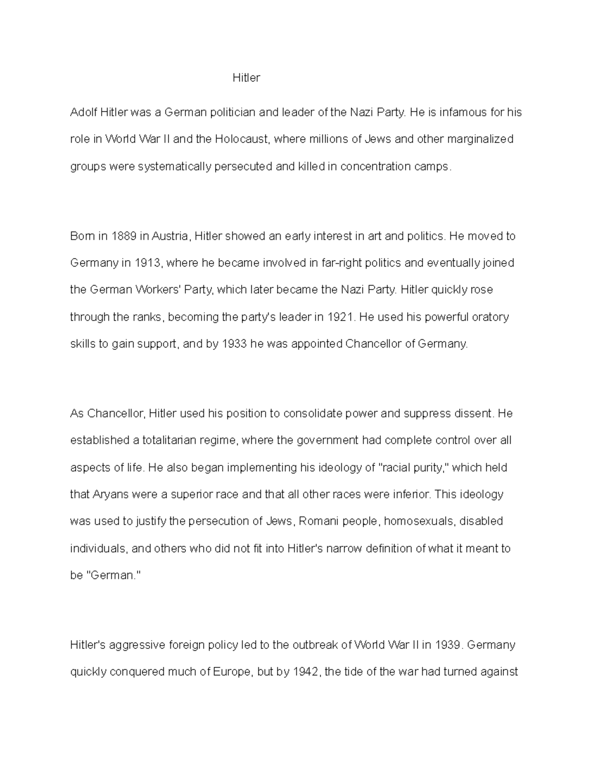 Hitler - history - Hitler Adolf Hitler was a German politician and ...