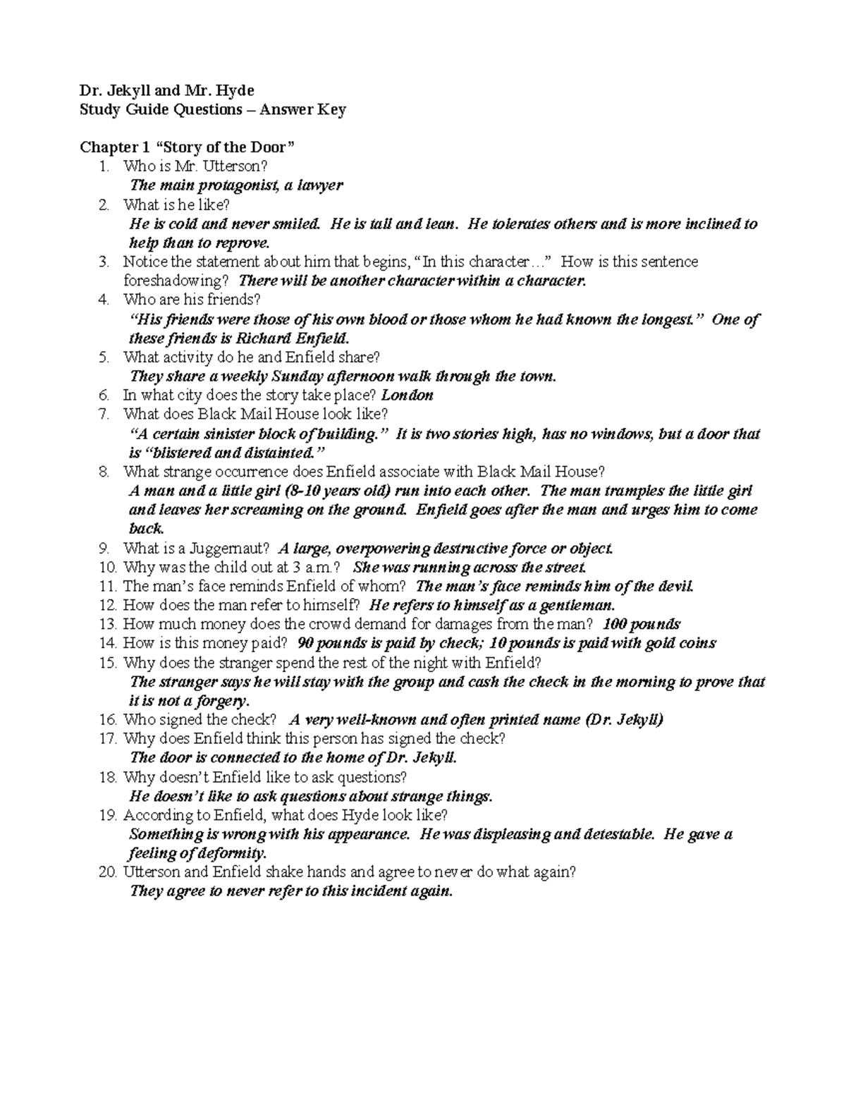 Dr - Questions and answer key to the novla - Study Guide Questions – Answer  Key Chapter 1 <Story - Studocu