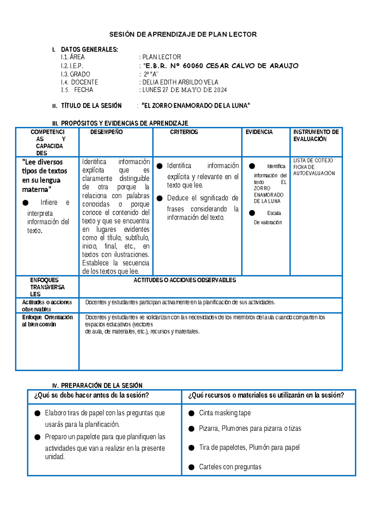 Sesión DE PLAN Lector 27-05docx - SESIÓN DE APRENDIZAJE DE PLAN LECTOR ...