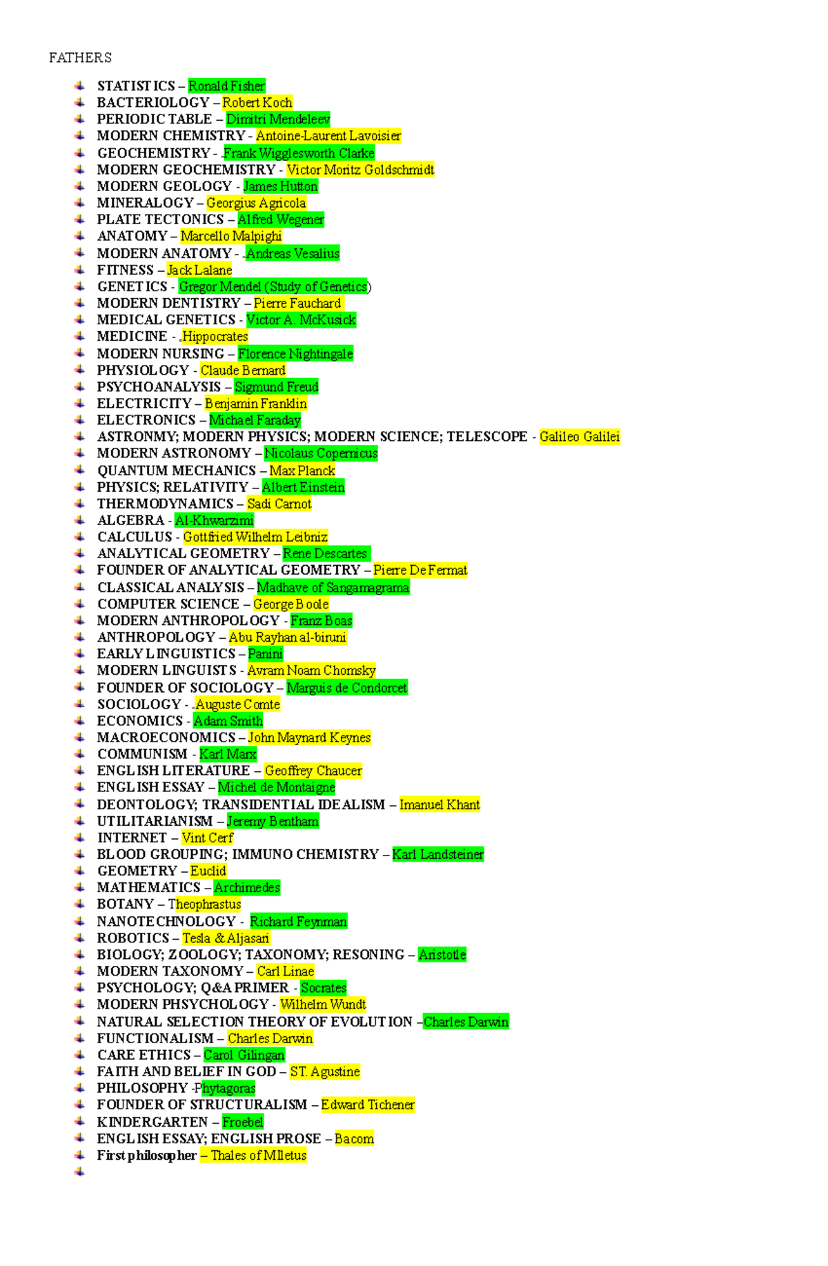Fathers - hi - FATHERS STATISTICS – Ronald Fisher BACTERIOLOGY – Robert ...
