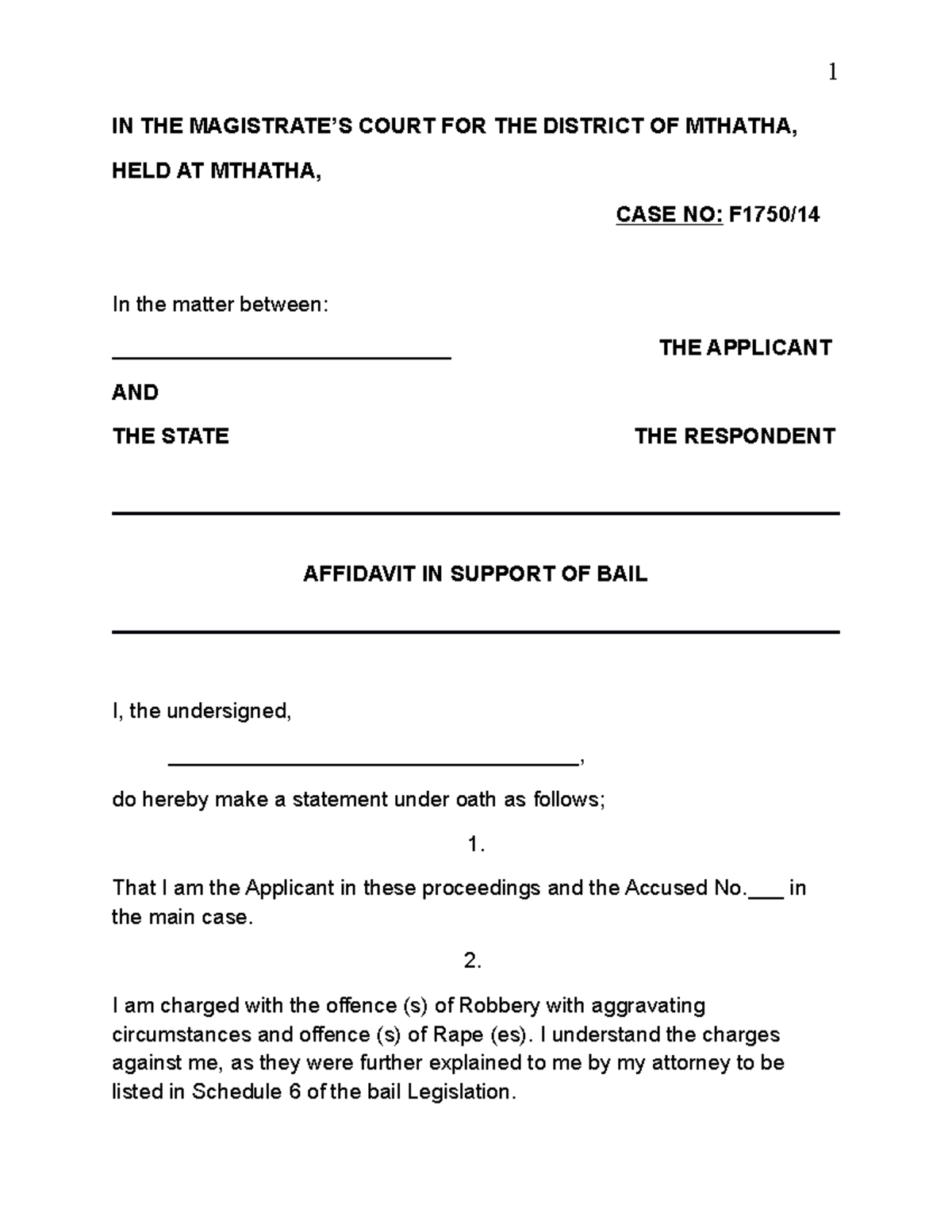 affidavit sample south africa