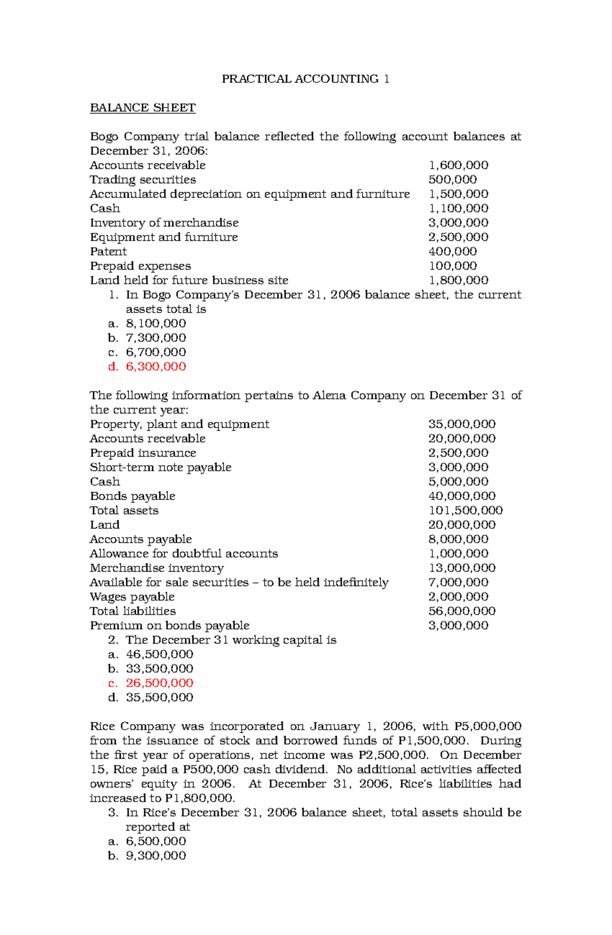 46511679 Balance Sheet Valix C1Valix PRACTICAL ACCOUNTING 1 BALANCE
