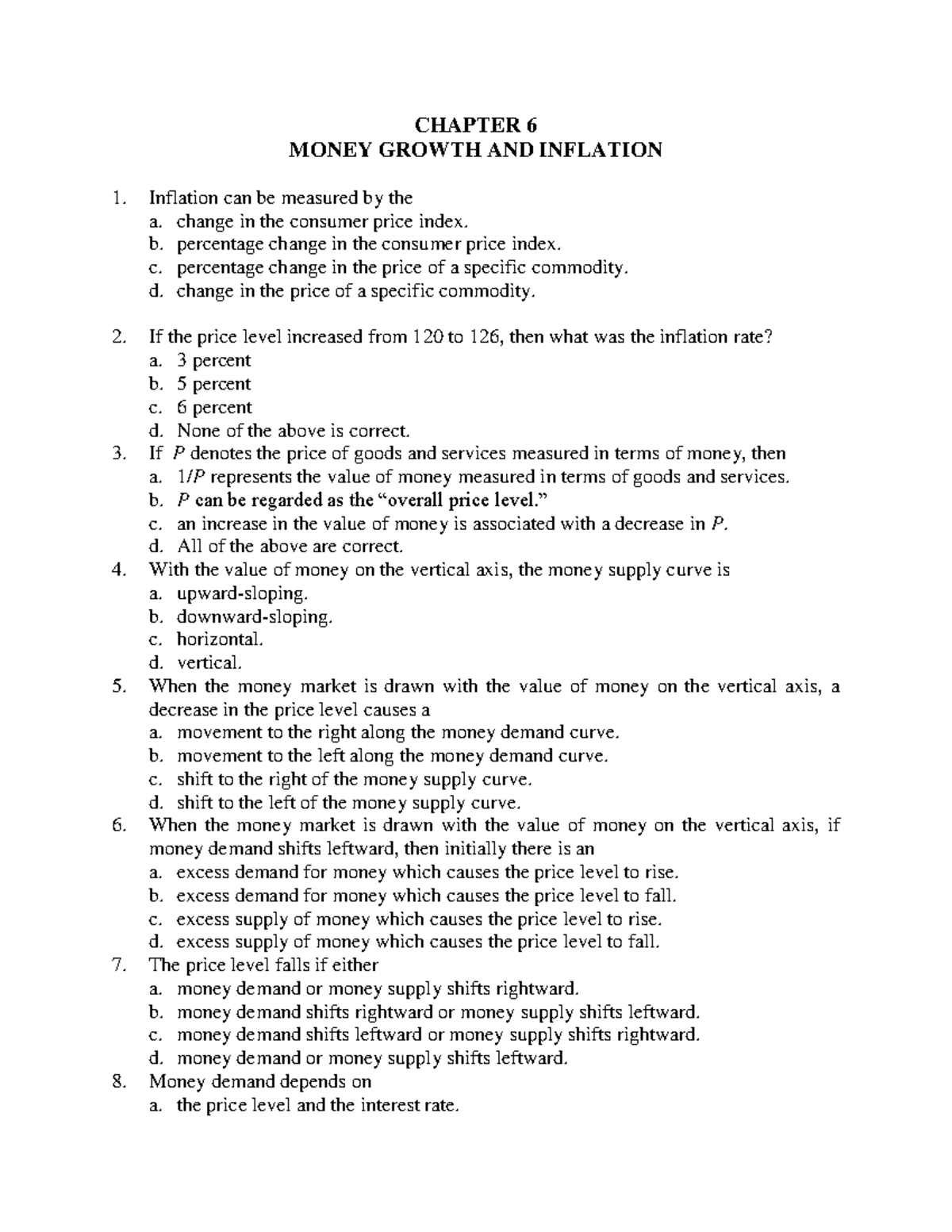 E6 practice materials CHAPTER 6 MONEY GROWTH AND INFLATION