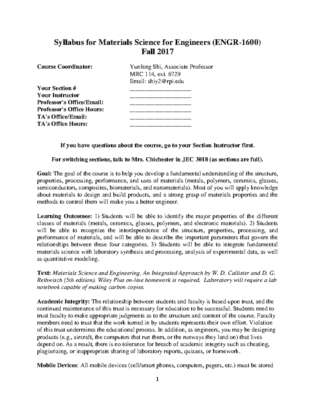 Syllabus Mat Sci - Summary Materials Science For Engineer - Syllabus ...