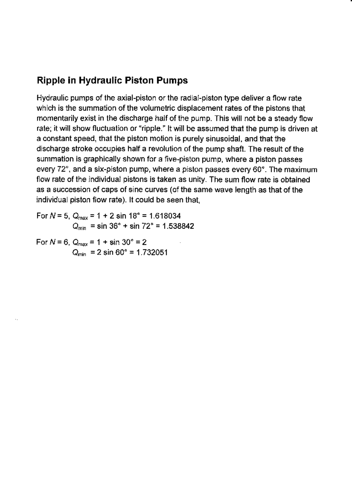 MSD7 2022011 8 0001 Lecture notes Ripple in Hydraulic Piston Pumps Hydraulic pumps of the