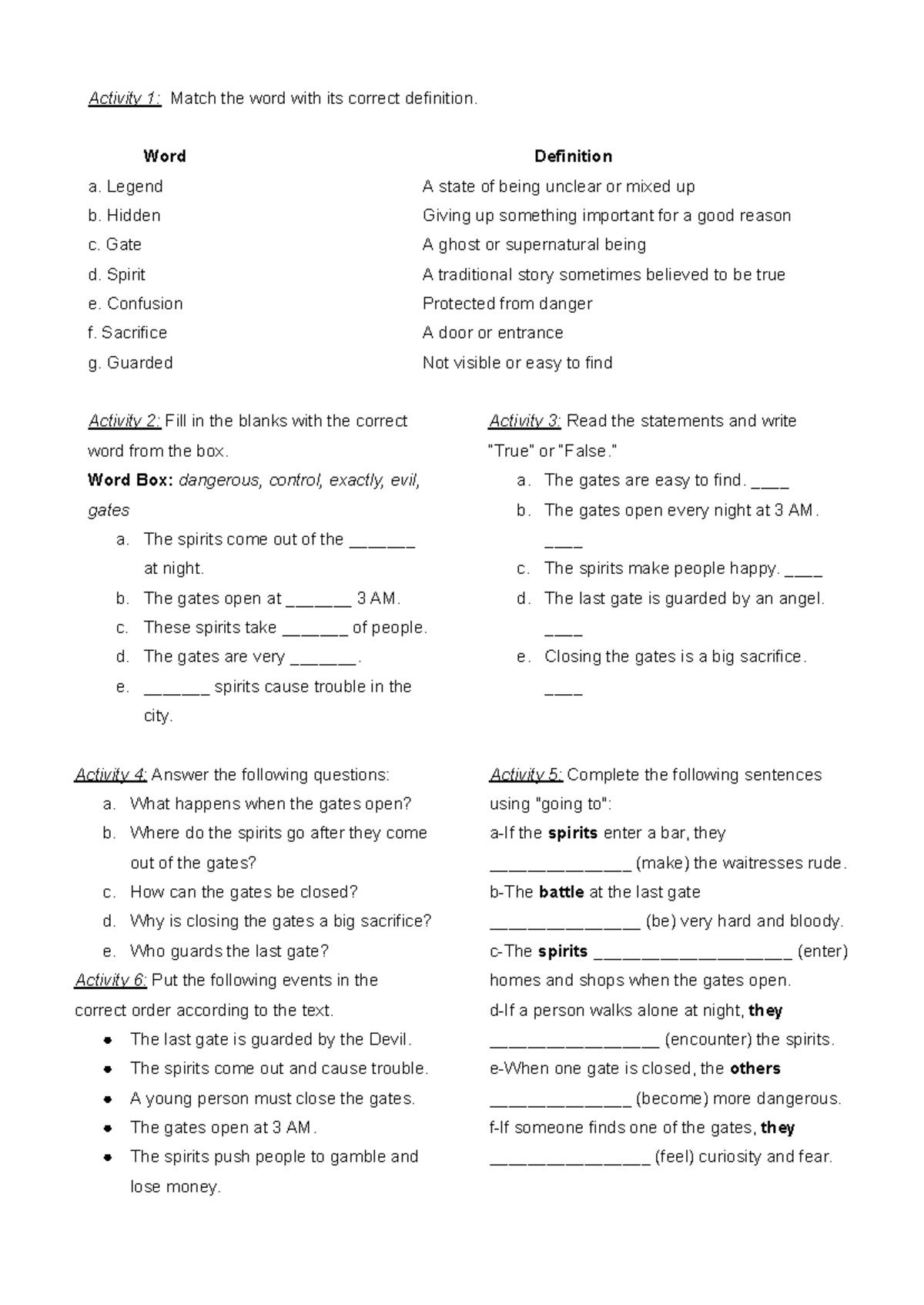 Actividadea - Ingles - Activity 1: Match the word with its correct ...