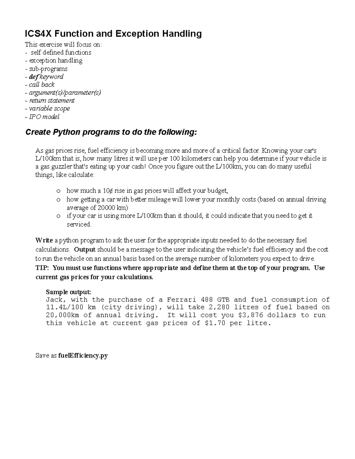 Function Assignment 2 v4 - ICS4X Function and Exception Handling This ...