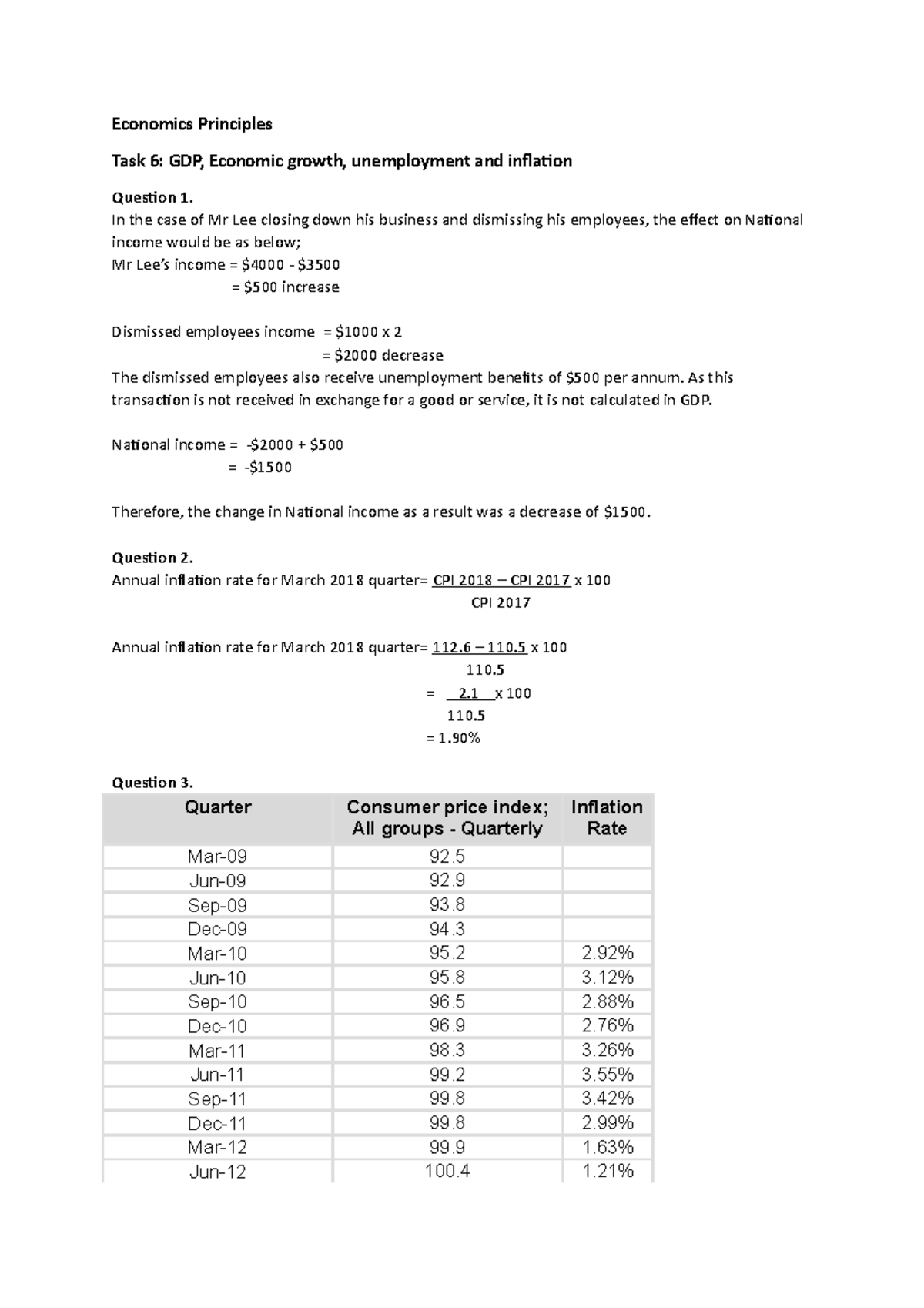 Economics Assignment 1C - Economics Principles Task 6: GDP, Economic ...