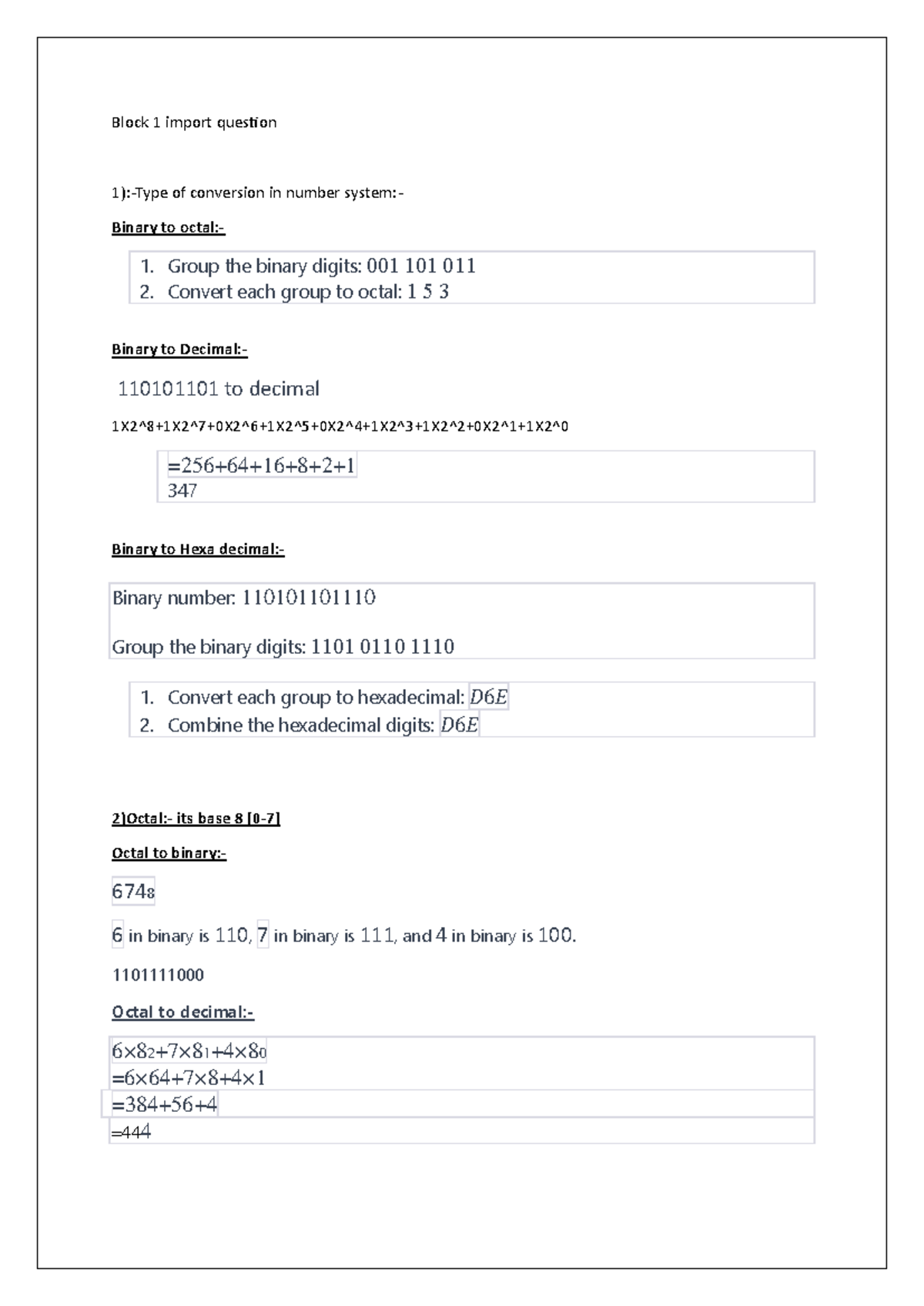 Block 1 import question - Block 1 import question 1):-Type of ...