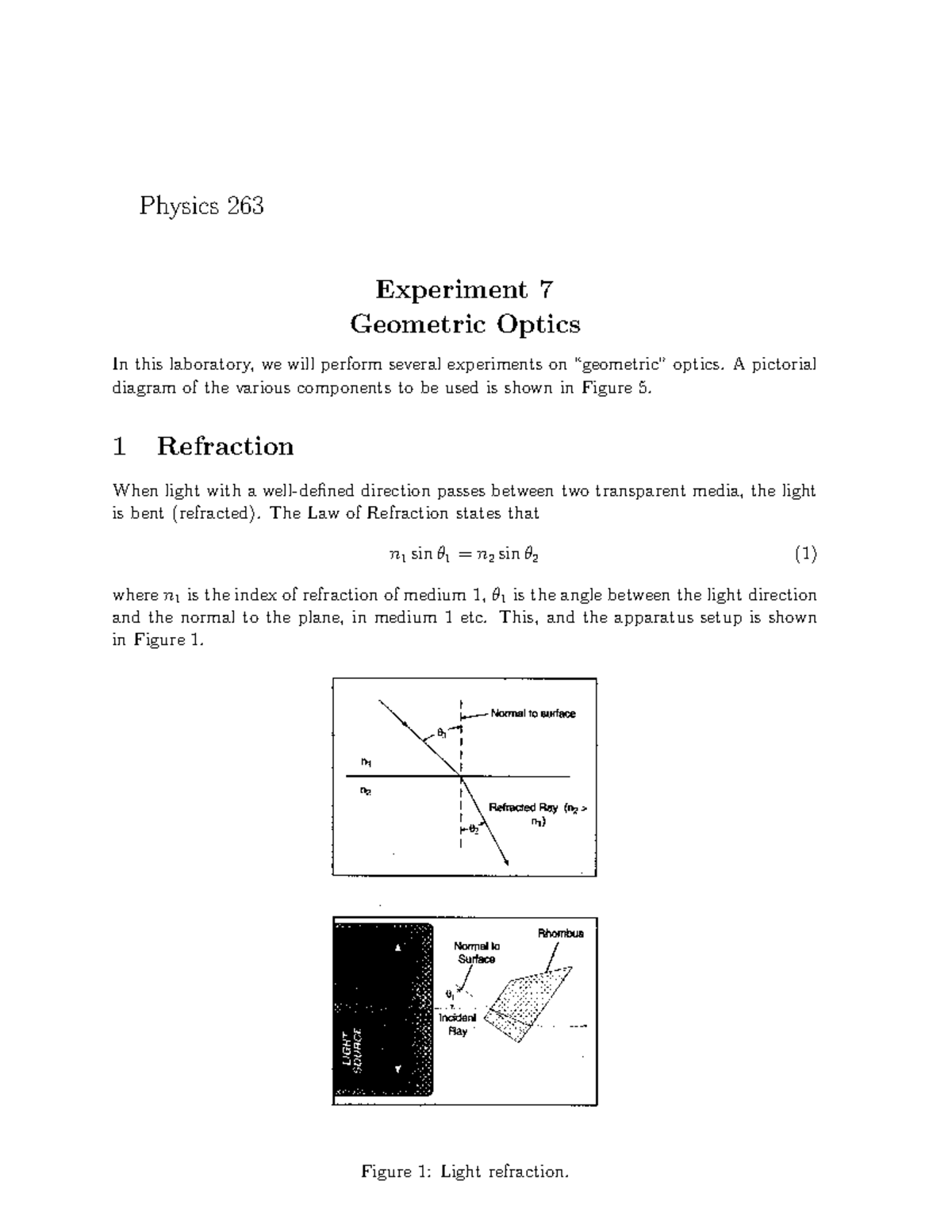 Experiment 7 Geometric Optics - Physics 263 Experiment 7 Geometric ...