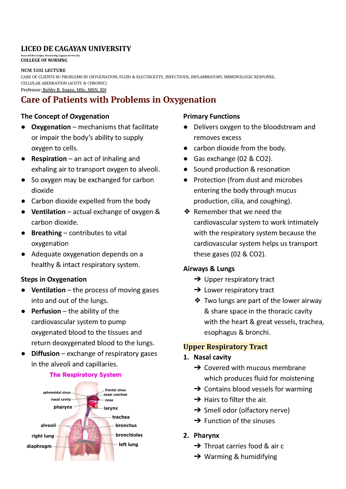 BSNG 3102 - MS Respi Cardio - LICEO DE CAGAYAN UNIVERSITY Paseo del Rio ...