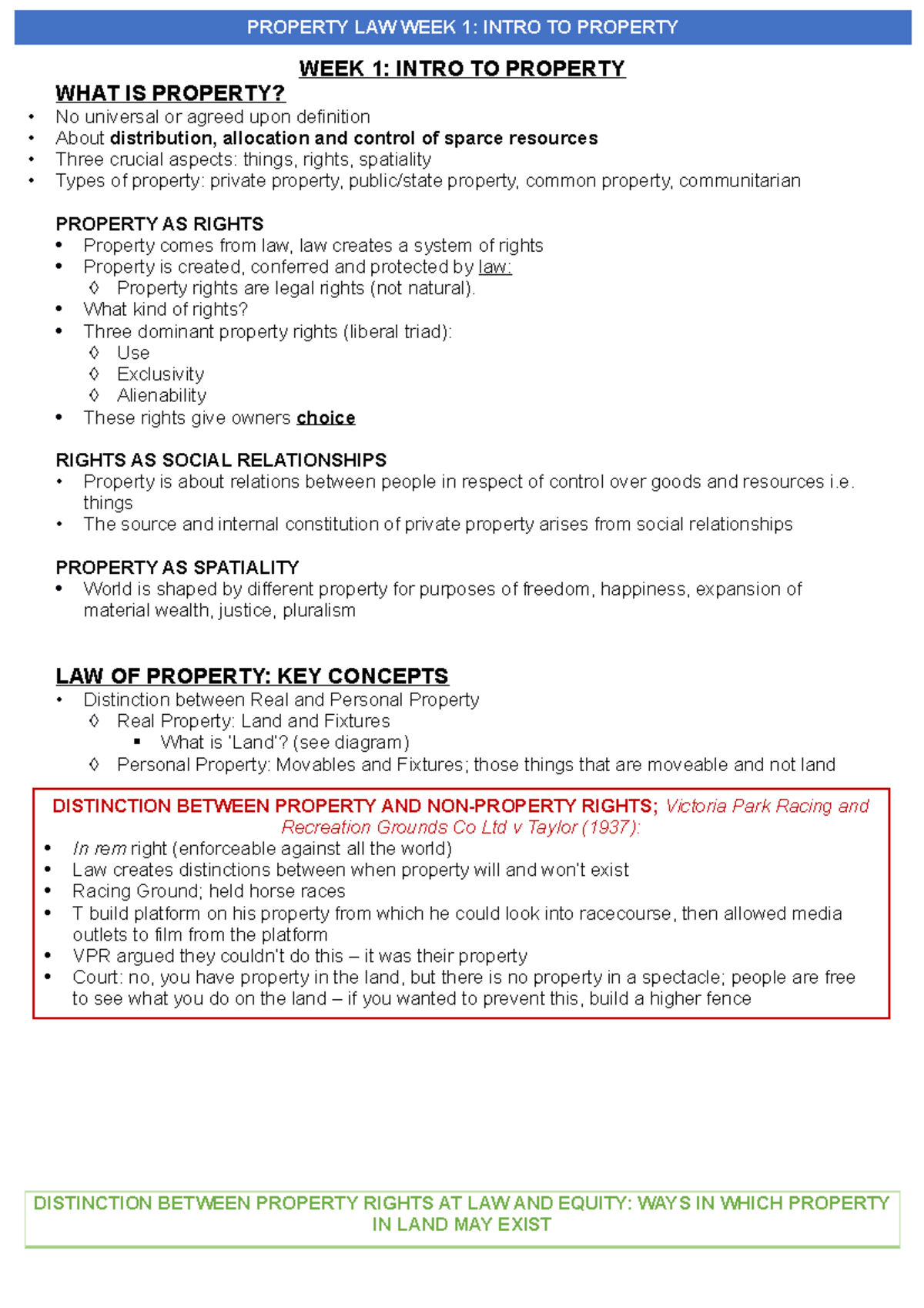 Property LAW Problem Question Guide (D) WEEK 1 INTRO TO PROPERTY