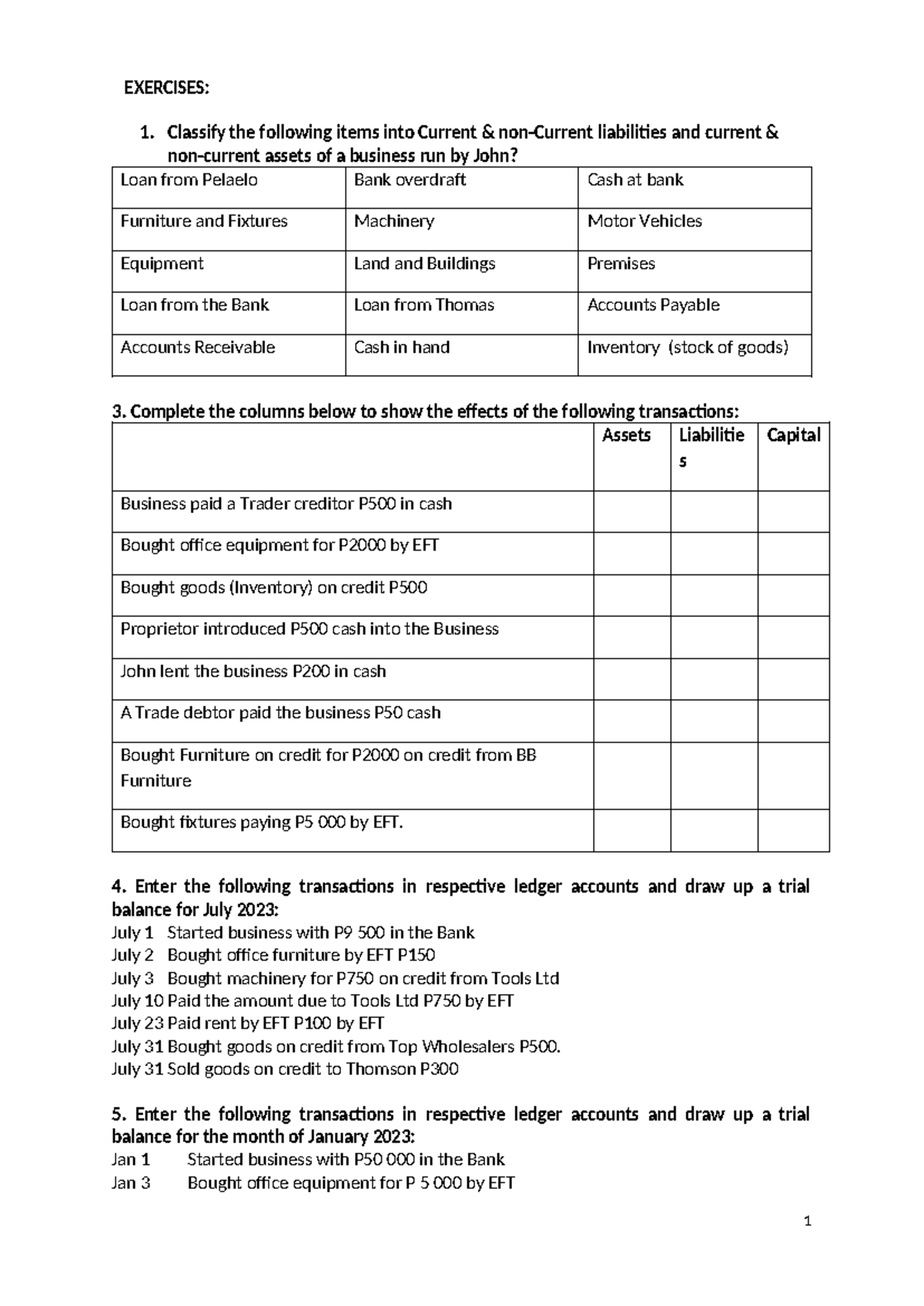 ACC 100 Exercises 1-12 on Topic 1 and 2- 2024- extracted - EXERCISES: 1 ...