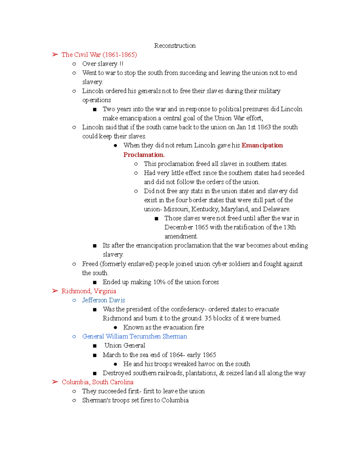 Reconstruction - US History - Reconstruction The Civil War (1861-1865 ...