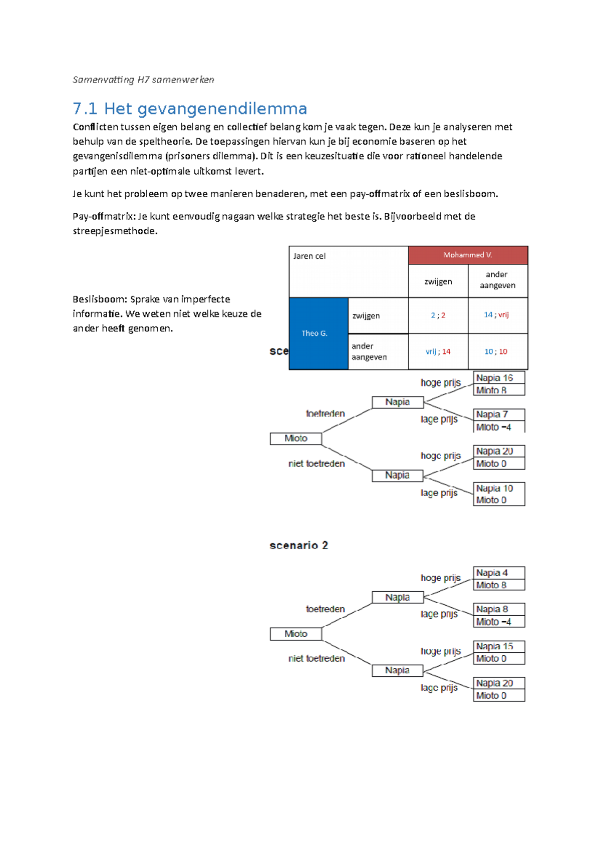 Samenvatting H7 - Deze Kun Je Analyseren Met Behulp Van De Speltheorie ...