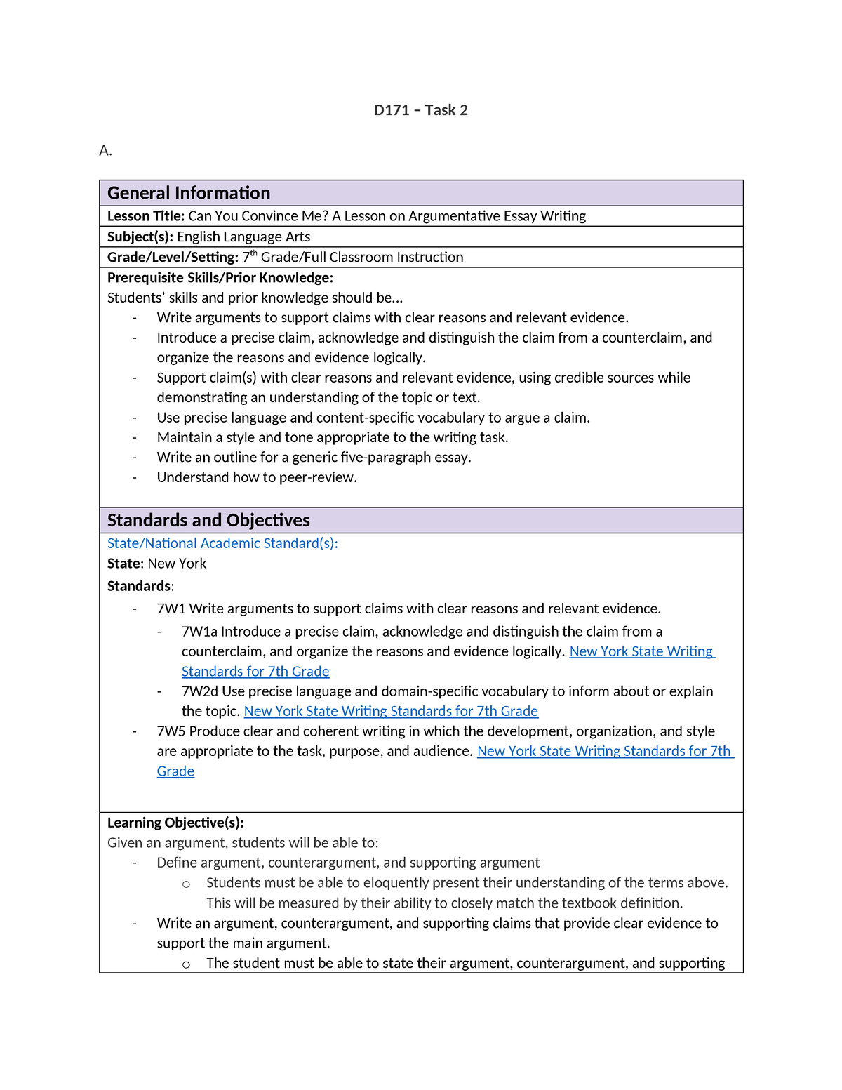 D171 Introduction To Curriculum, Instruction, And Assessment - Task 2 ...