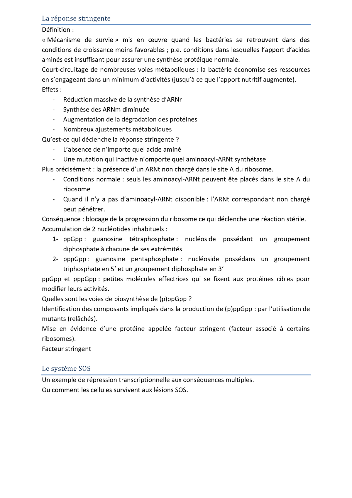 Regulation genome 3 - medecine - La réponse stringente Définition ...