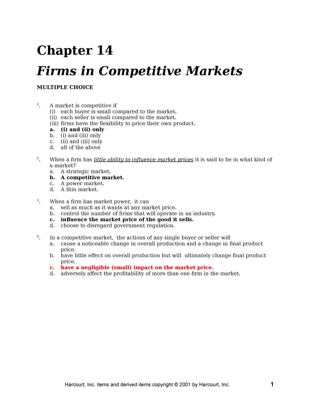 Chap14 - FINAL - Chapter 14 Firms In Competitive Markets MULTIPLE ...