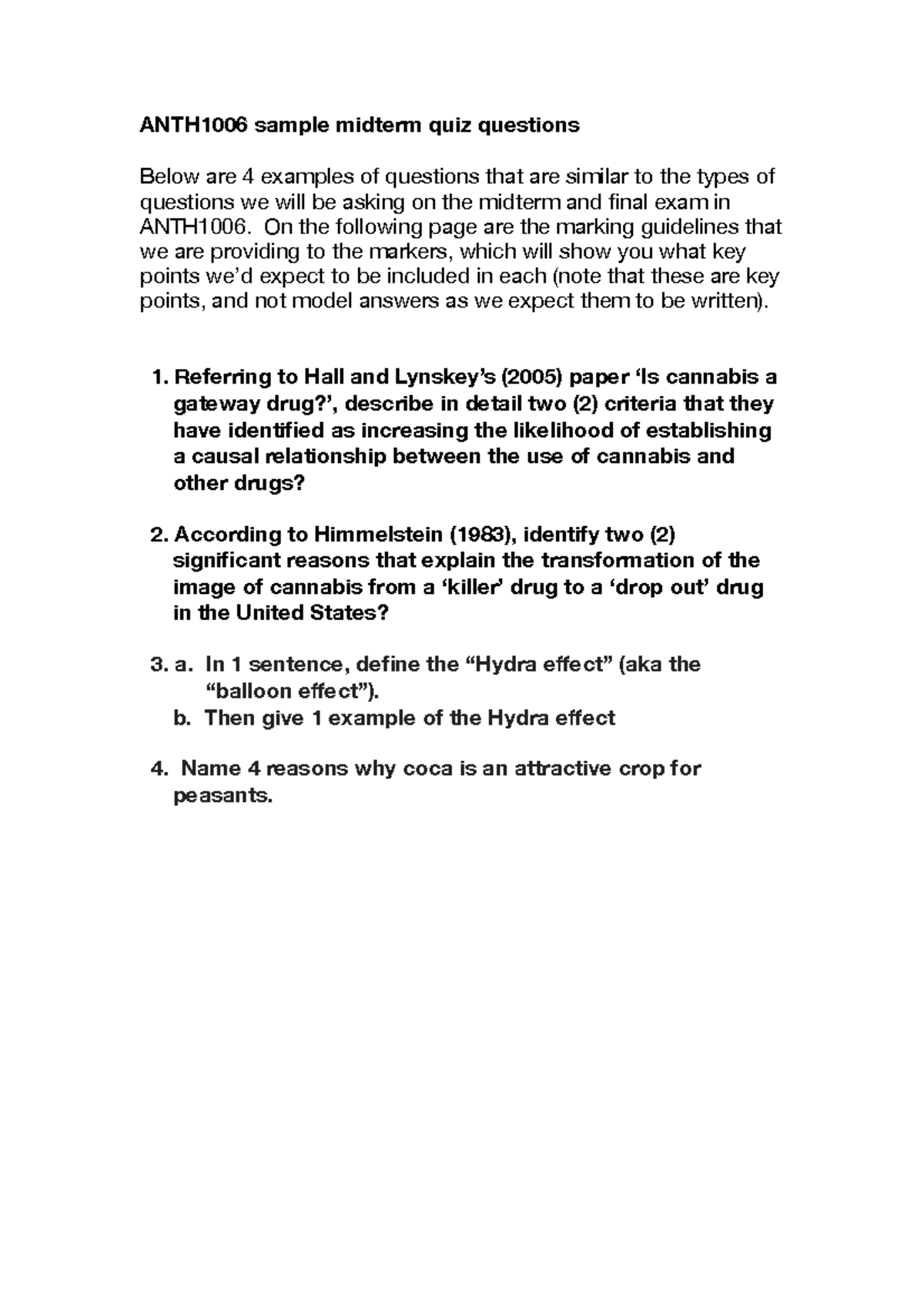 Sample mid-term questions - ANTH1006 sample midterm quiz questions ...