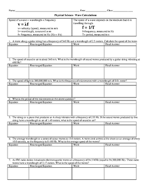 Physics Waves Worksheet - Name: - Studocu