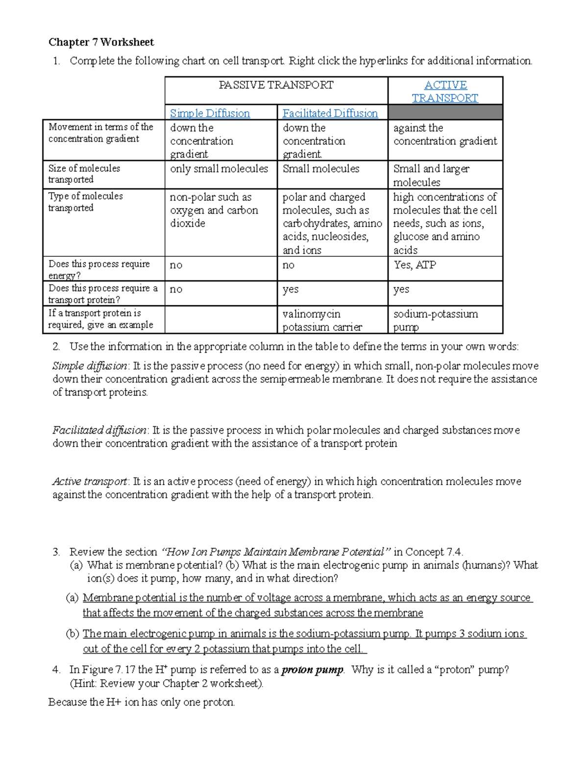 Chapter 7 Worksheet - Chapter 7 Worksheet 1. Complete the following ...