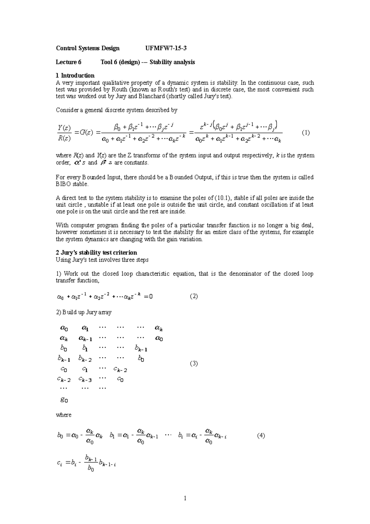 LEC 6 - Stability analysis - Control Systems Design UFMFW7-15- Lecture ...
