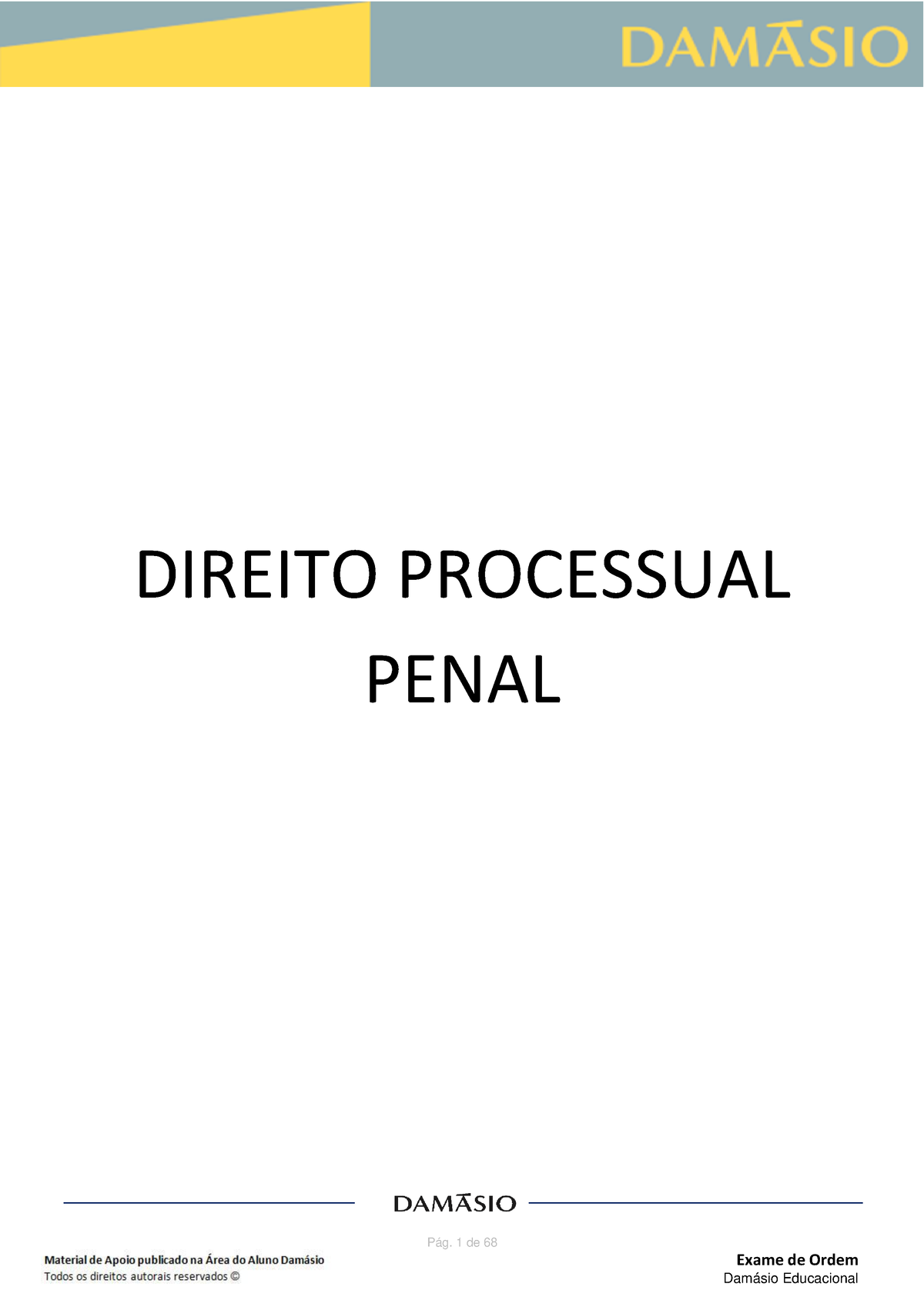 Apostila Direito Processual Penal OAB - Pág. 1 De 68 Exame De Ordem ...