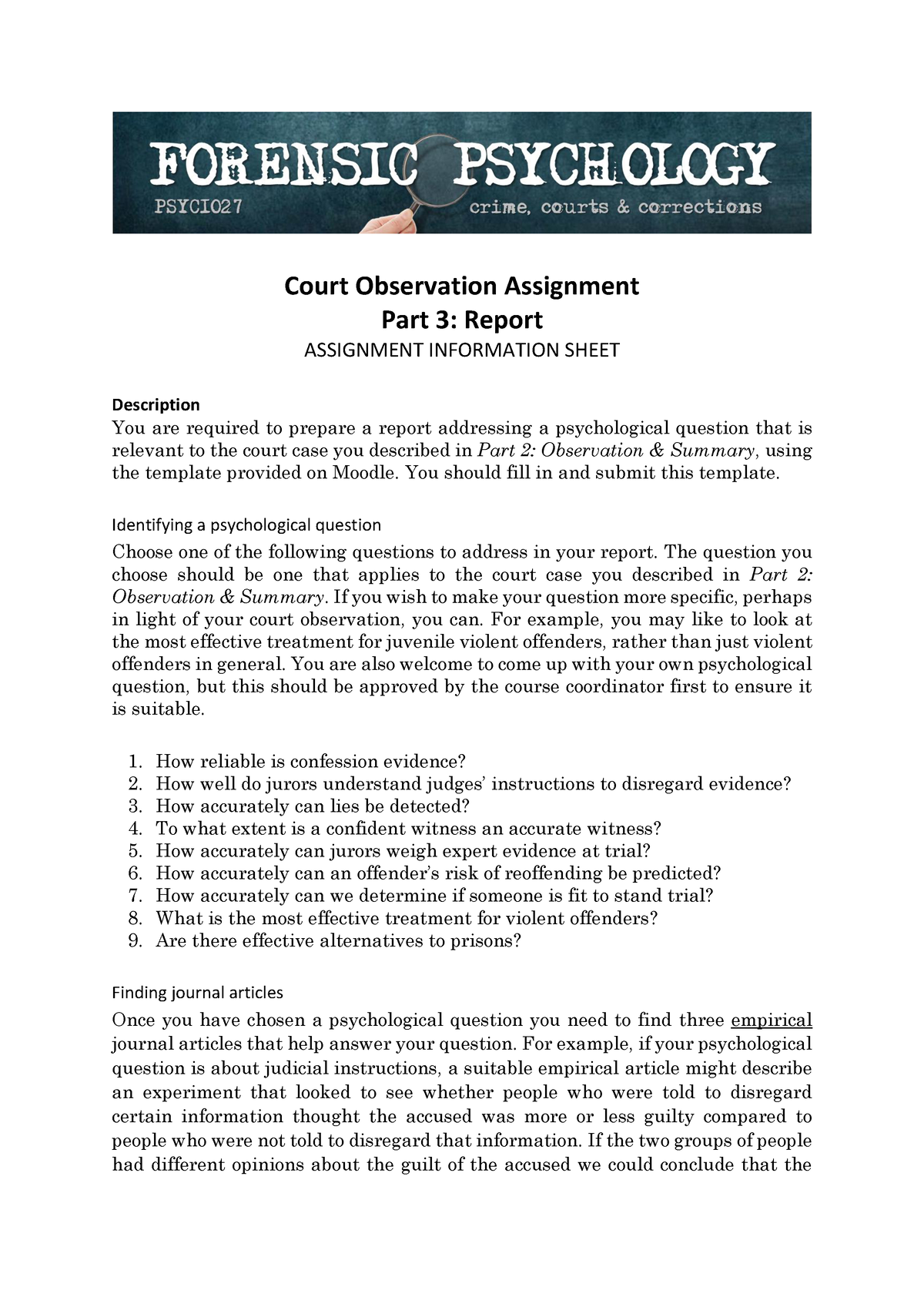 court observation assignment