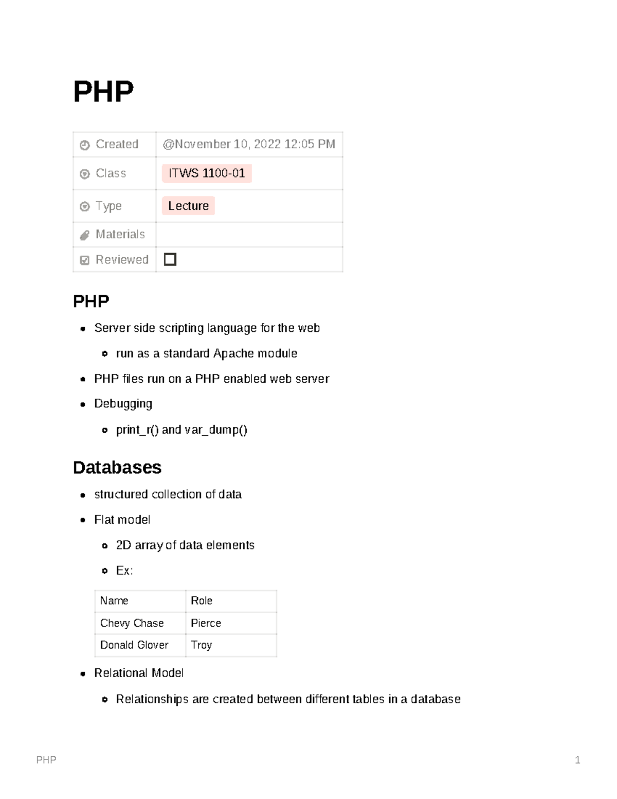 PHP - Notes On The Programming Language PHP - PHP 1 PHP Created Class ...