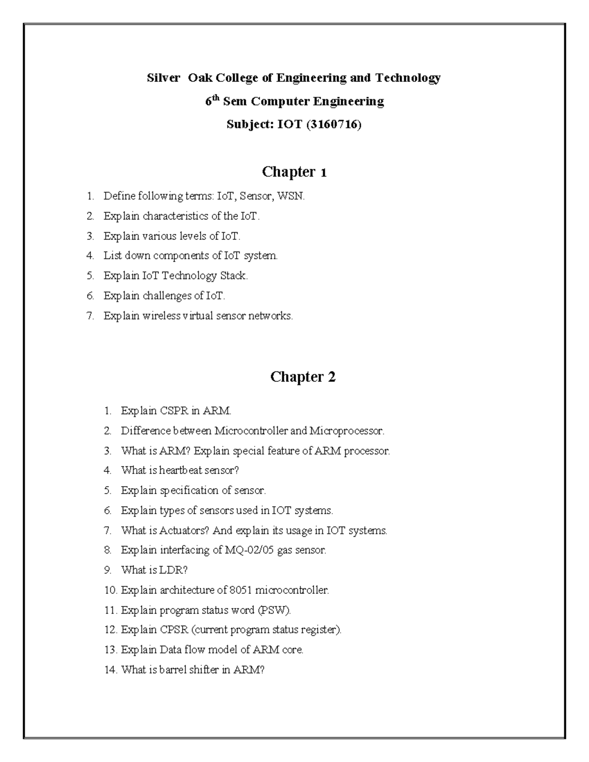 IOT Question Bank - None - Silver Oak College Of Engineering And ...