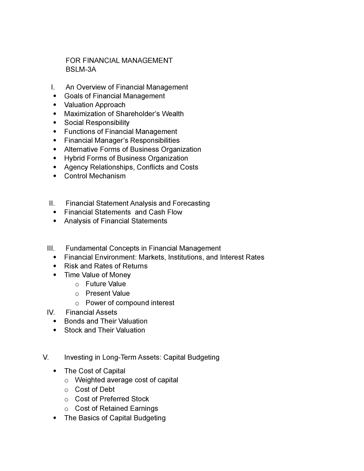 assignment topics for financial management