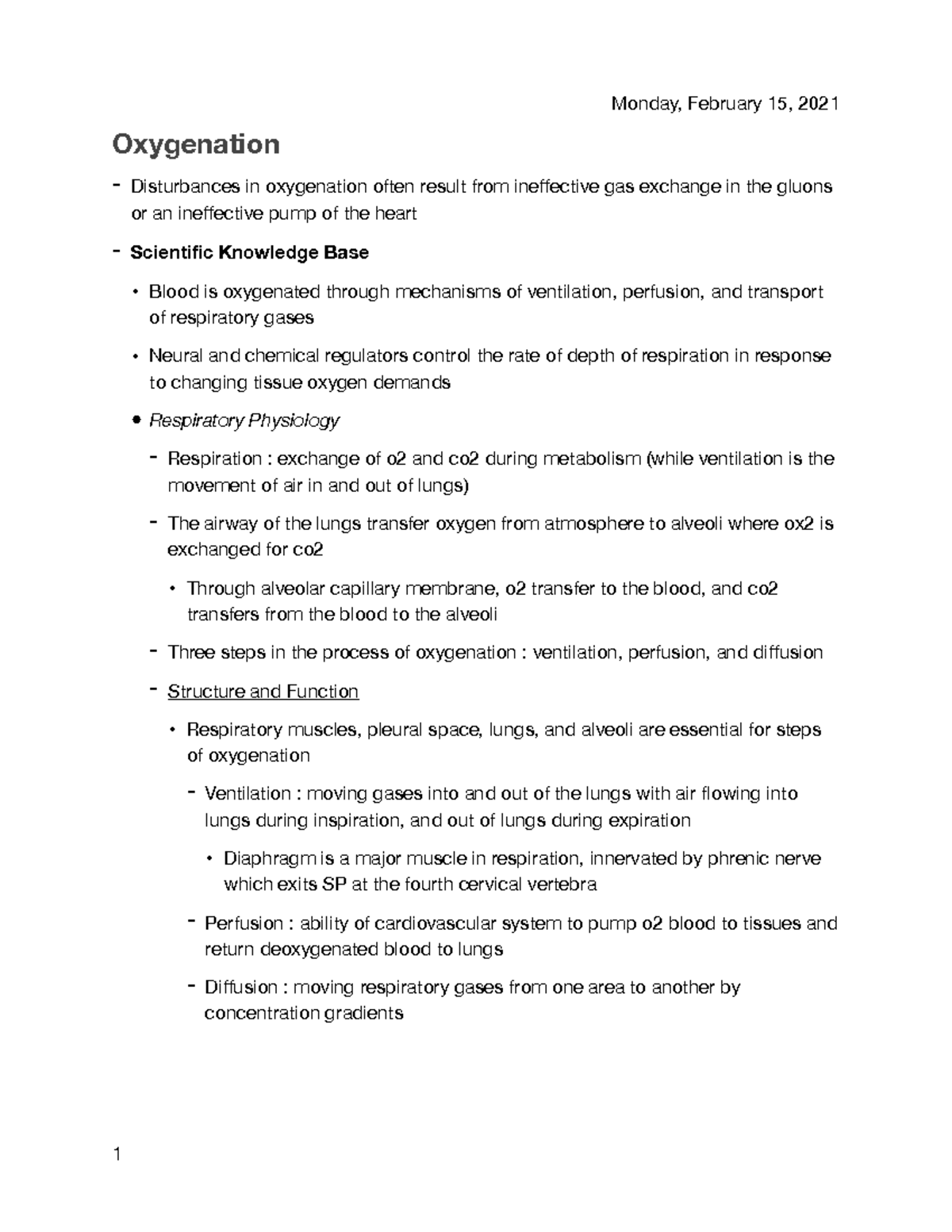 CH 41 : Oxygenation - Lecture Notes 7 - Oxygenation - Disturbances In ...