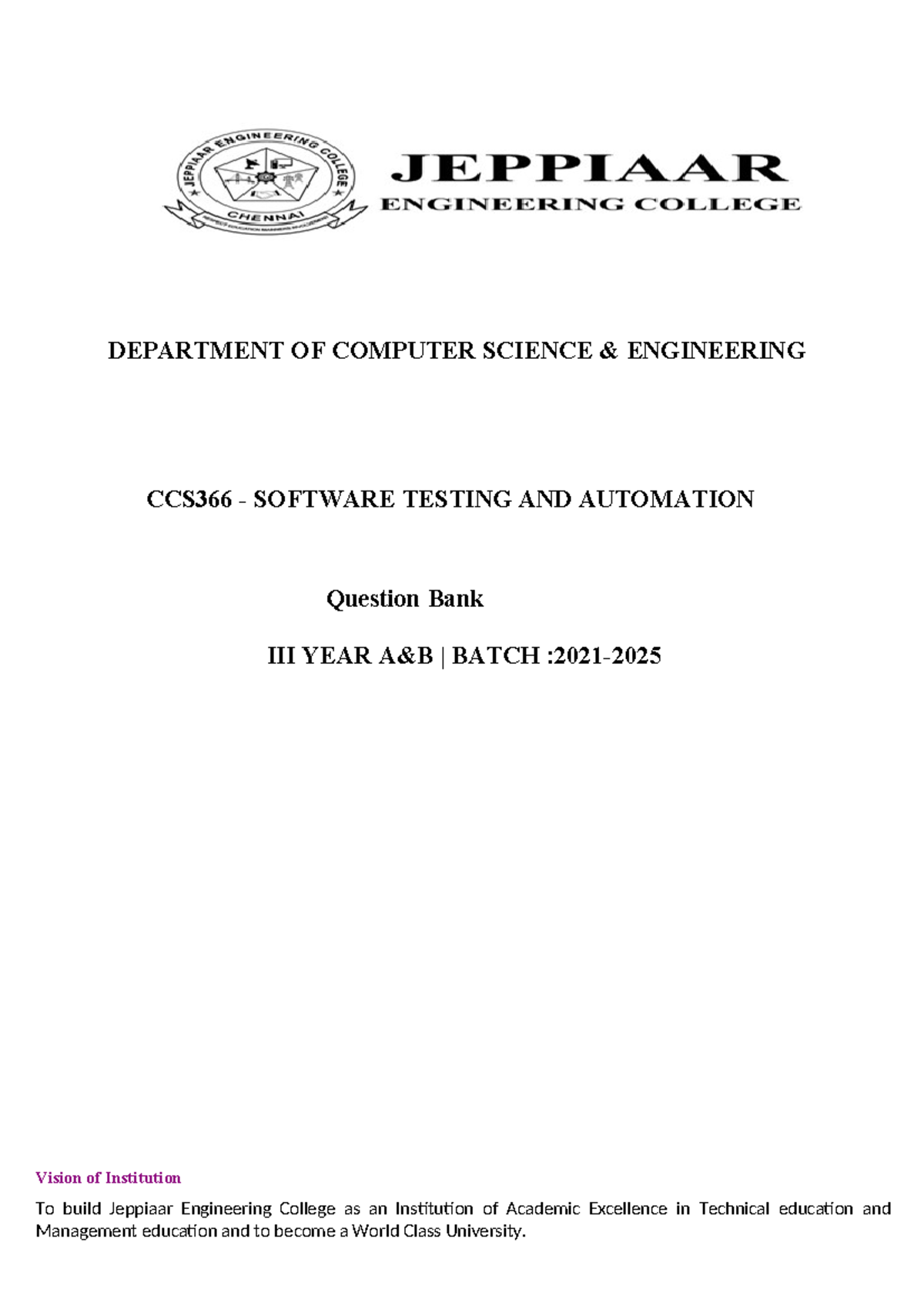 CCS366 Software Testing AND Automation - DEPARTMENT OF COMPUTER SCIENCE ...