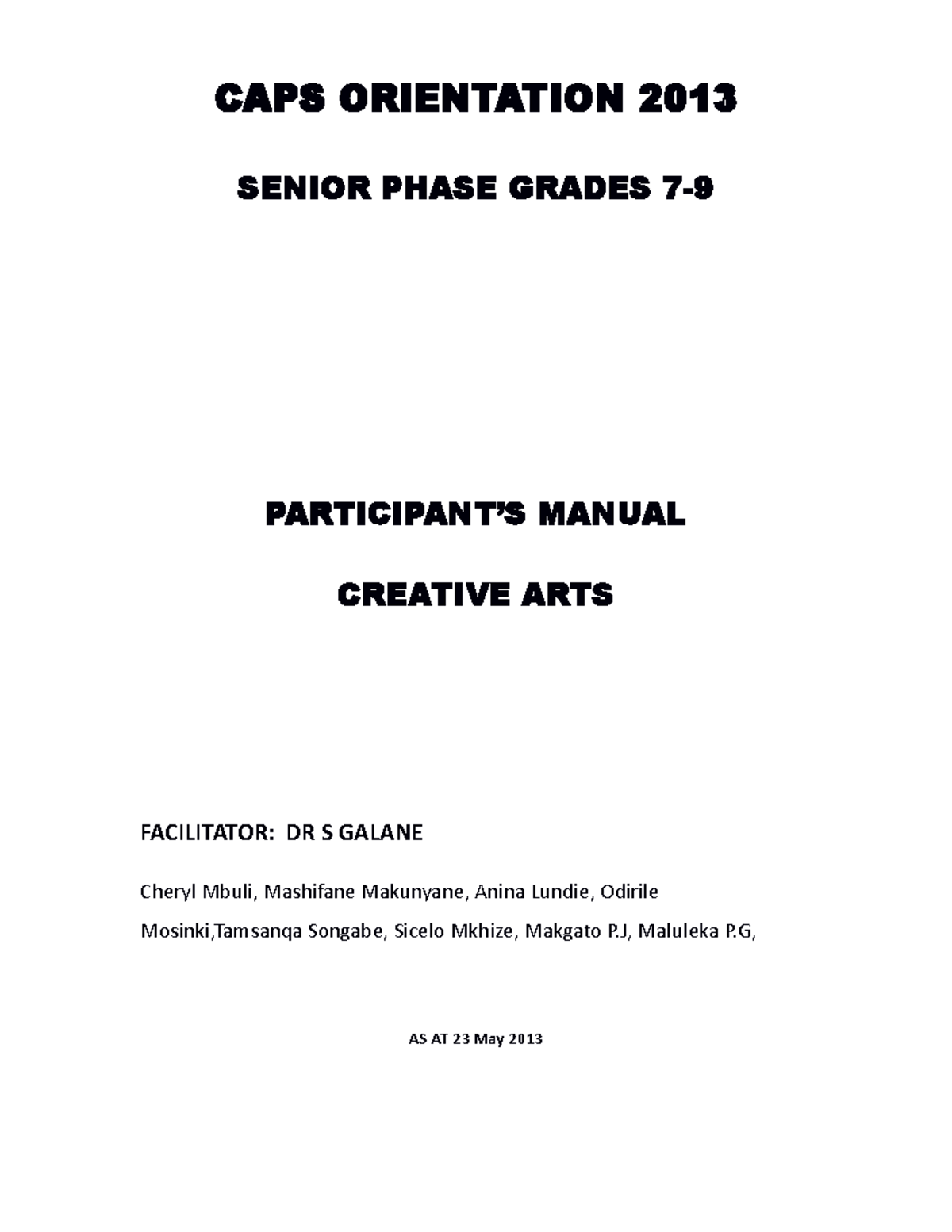 Creative Arts CAPS Senior Phase Participants Manual as at 23 May