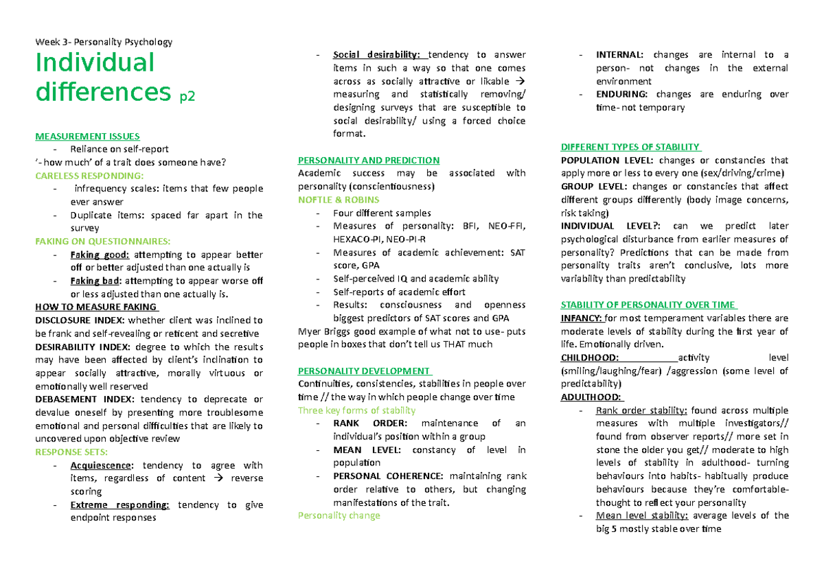 Week 3 - Individual differences p2 - Week 3- Personality Psychology ...