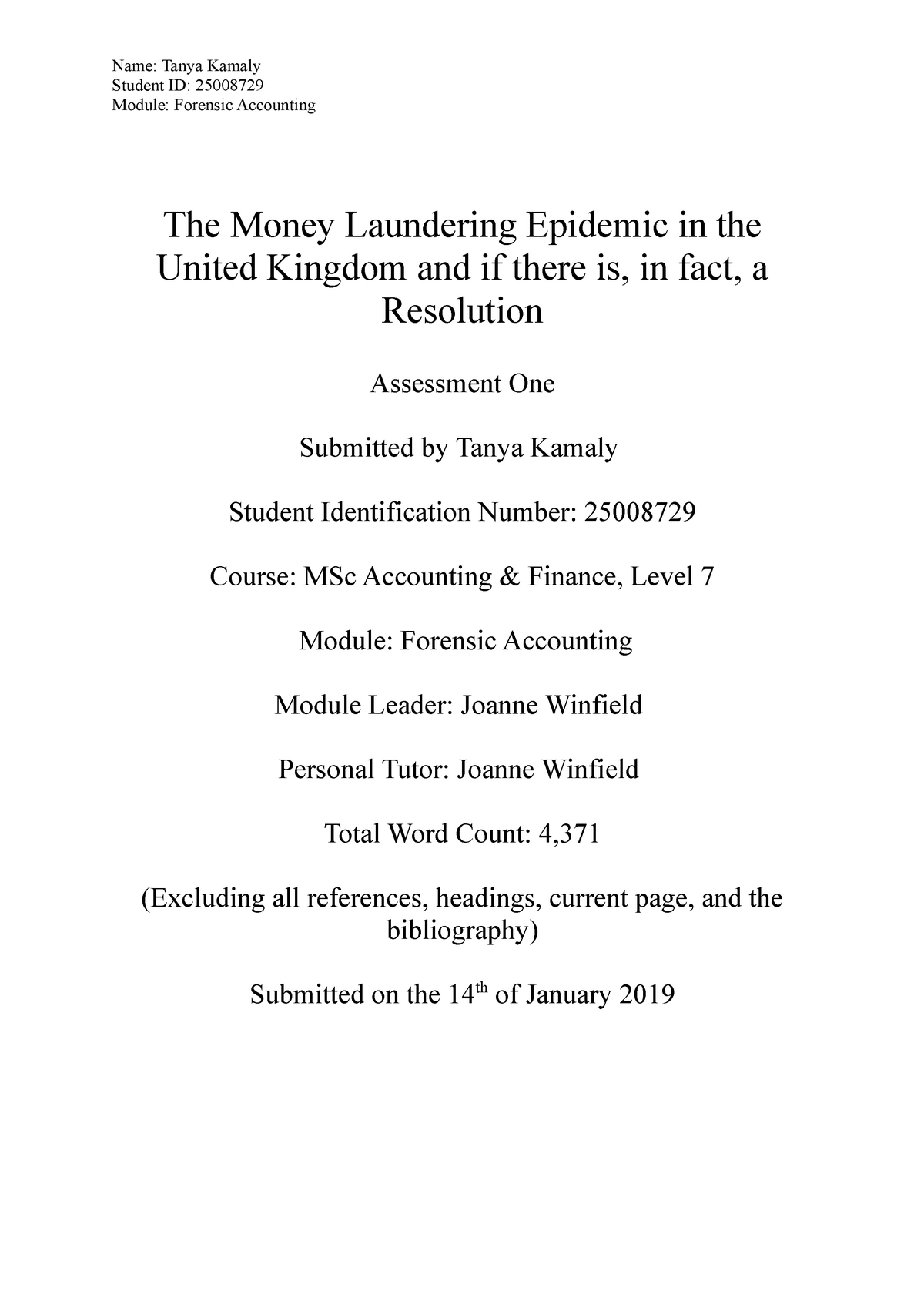 money laundering reflection essay