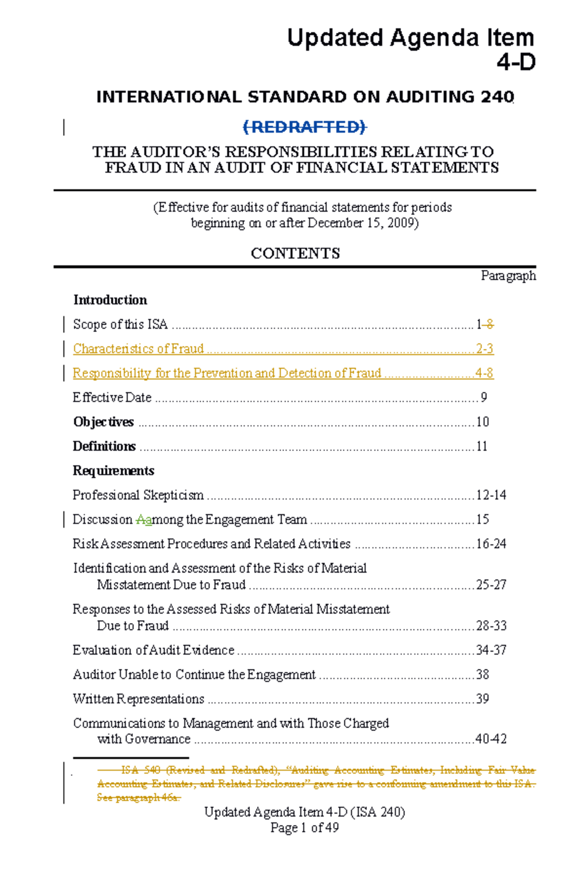 4536 Nsjsjsjjjjj Updated Agenda Item 4D INTERNATIONAL STANDARD ON AUDITING 240 (REDRAFTED 4536 Nsjsjsjjjjj Updated Agenda Item 4D INTERNATIONAL STANDARD ON AUDITING 240 (REDRAFTED