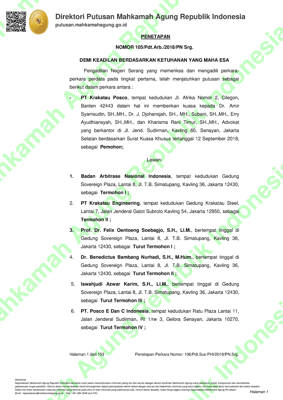 Putusan 105 Pdt - Indonesia Putusan.mahkamahagung.go Halaman 1 Dari 153 ...