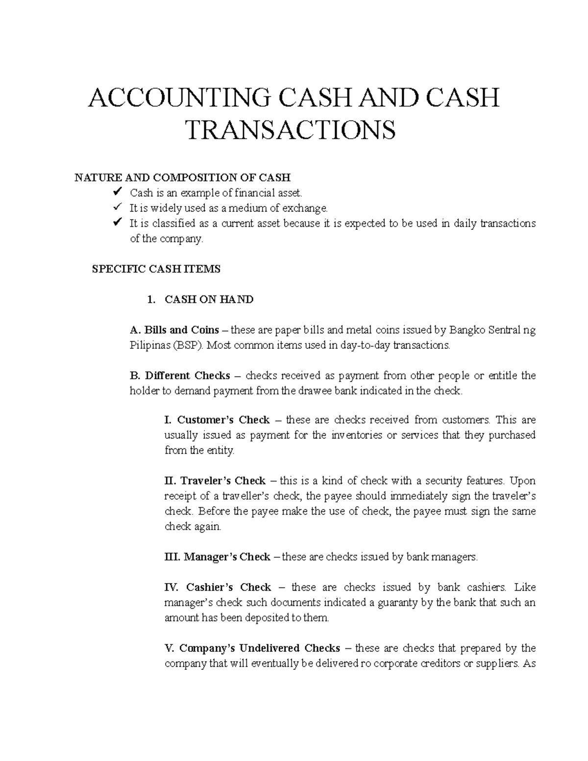 Accounting CASH AND CASH Transactions - ACCOUNTING CASH AND CASH ...