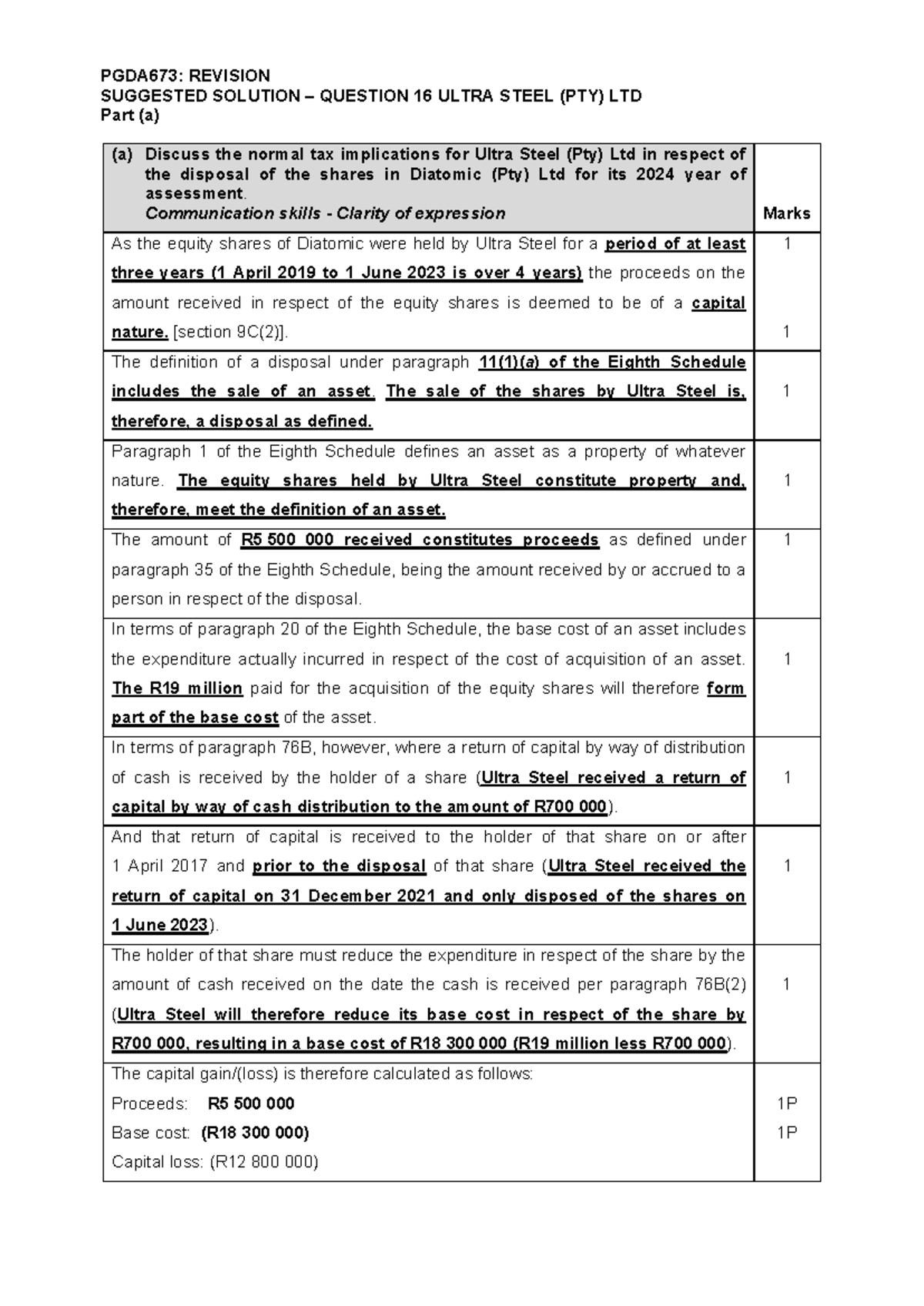 Solution+-+Ultra+Steel+Part+ a - PGDA673: REVISION SUGGESTED SOLUTION ...