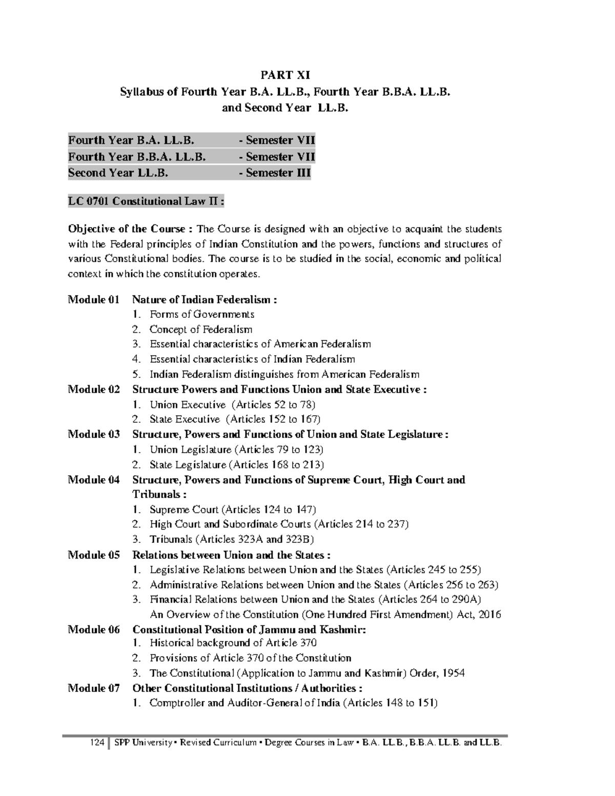 LLB III SEM Syllabus - PART XI Syllabus Of Fourth Year B. LL., Fourth ...