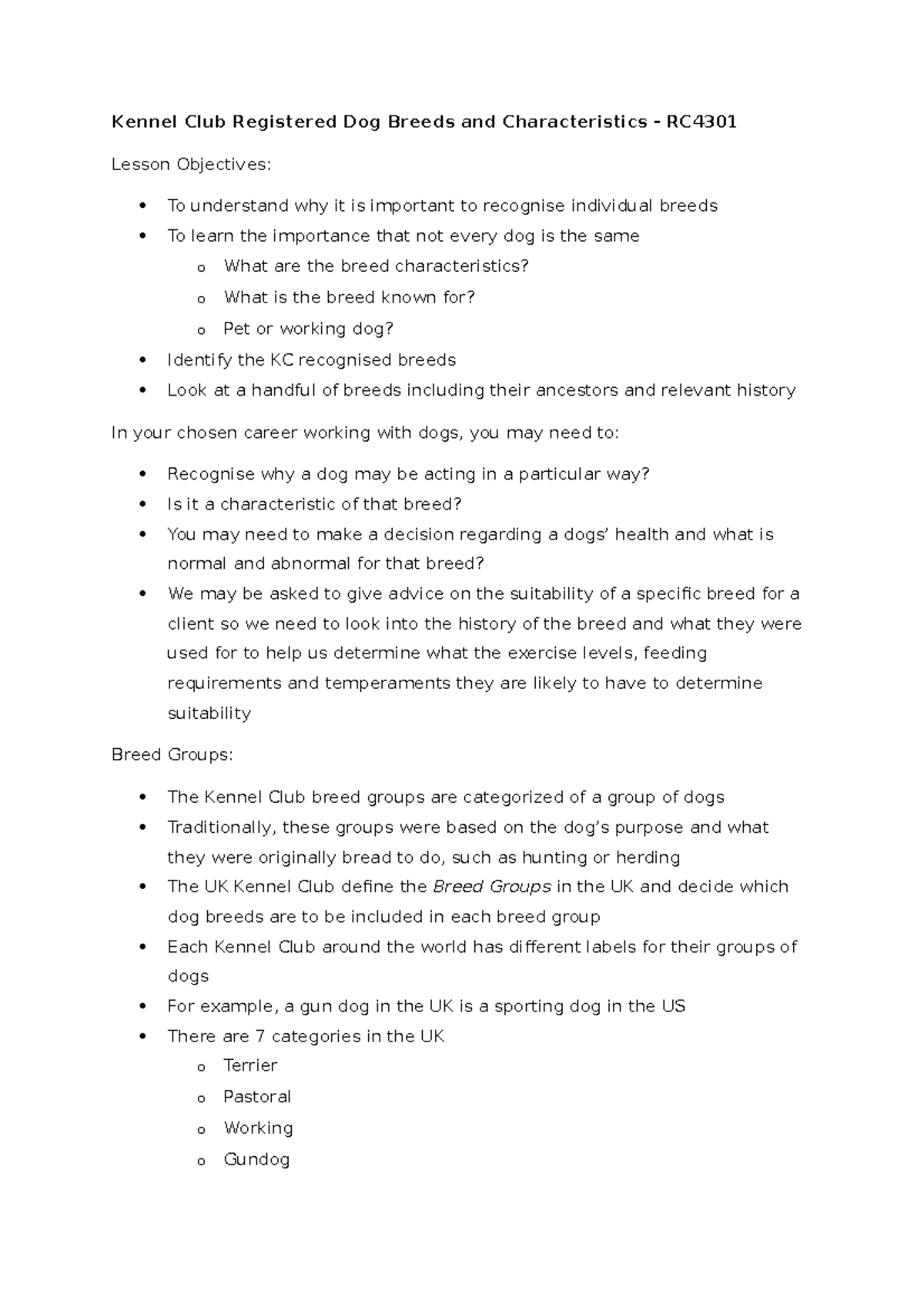 Lesson 3 KC Registered Breeds Kennel Club Registered Dog Breeds and