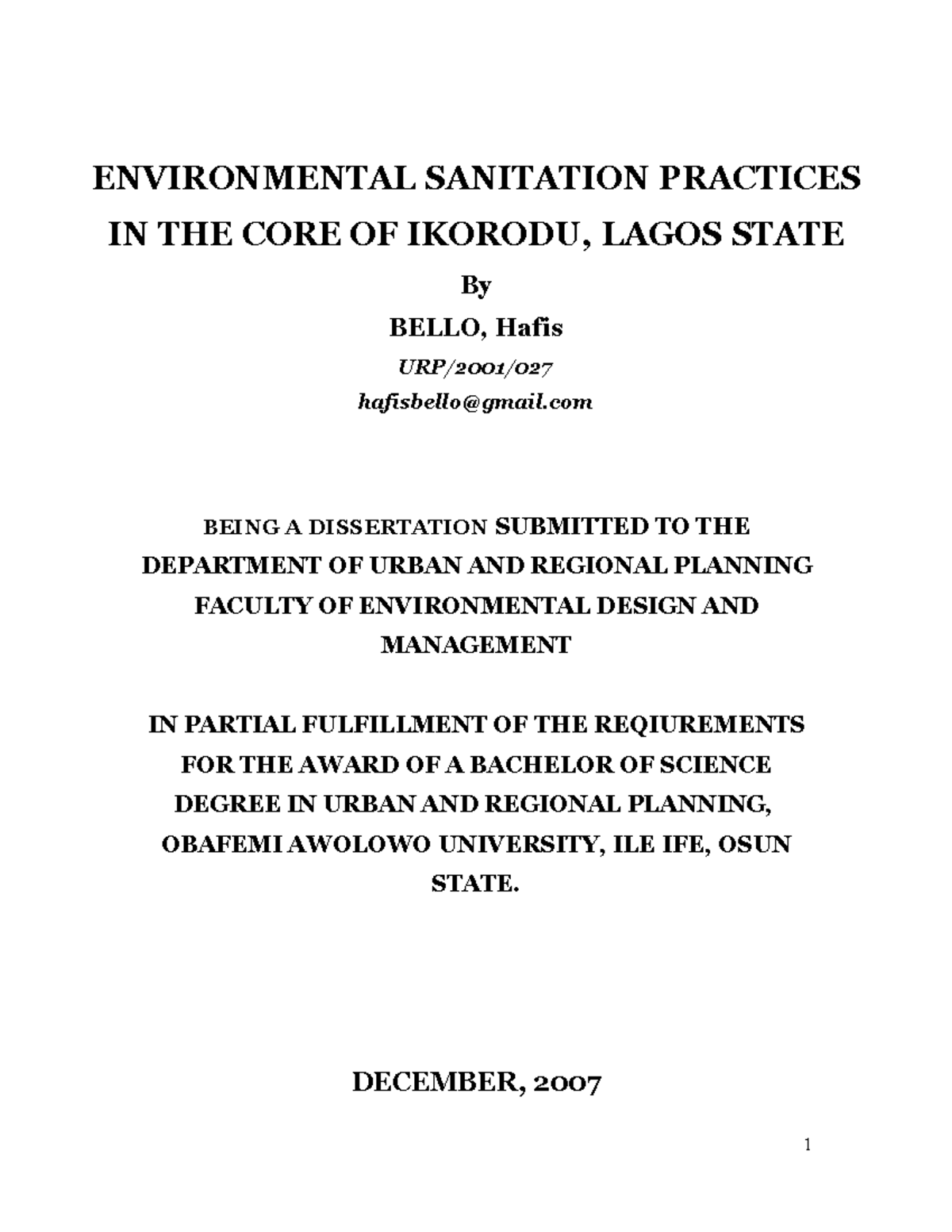 thesis on environmental sanitation