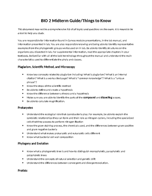 Answer key exam 1 BIOL 1107 - Exam 1 Study Guide Chapter 1: Cells and ...
