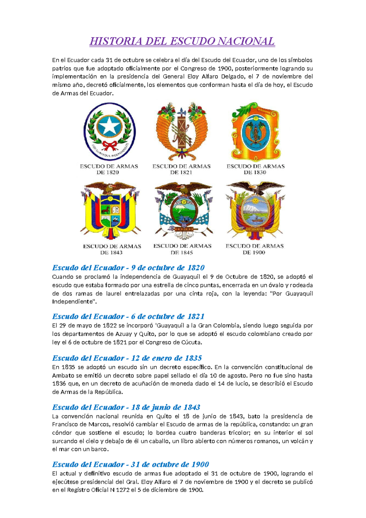 Historia DEL Escudo Nacional - HISTORIA DEL ESCUDO NACIONAL En el ...