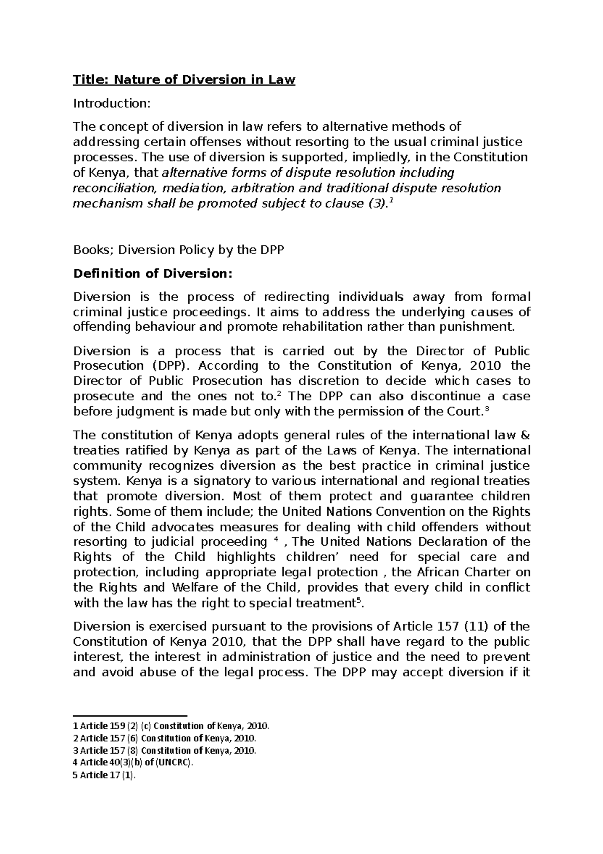 Pisamie diversion Title Nature of Diversion in Law Introduction The concept of diversion